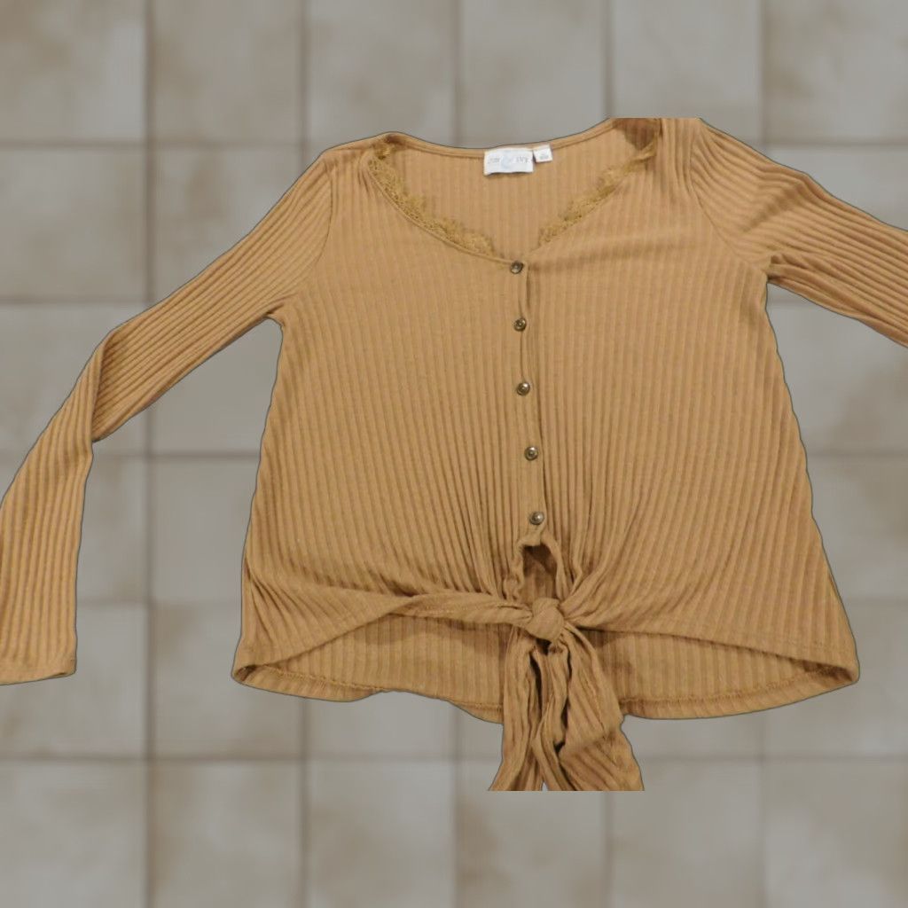 Vintage Jun & Ivy Womens Blouse M Brown Solid Round Neck Long Sleeve Pullover Button-Up Top Size M / US 6-8 / IT 42-44 - 1 Thumbnail