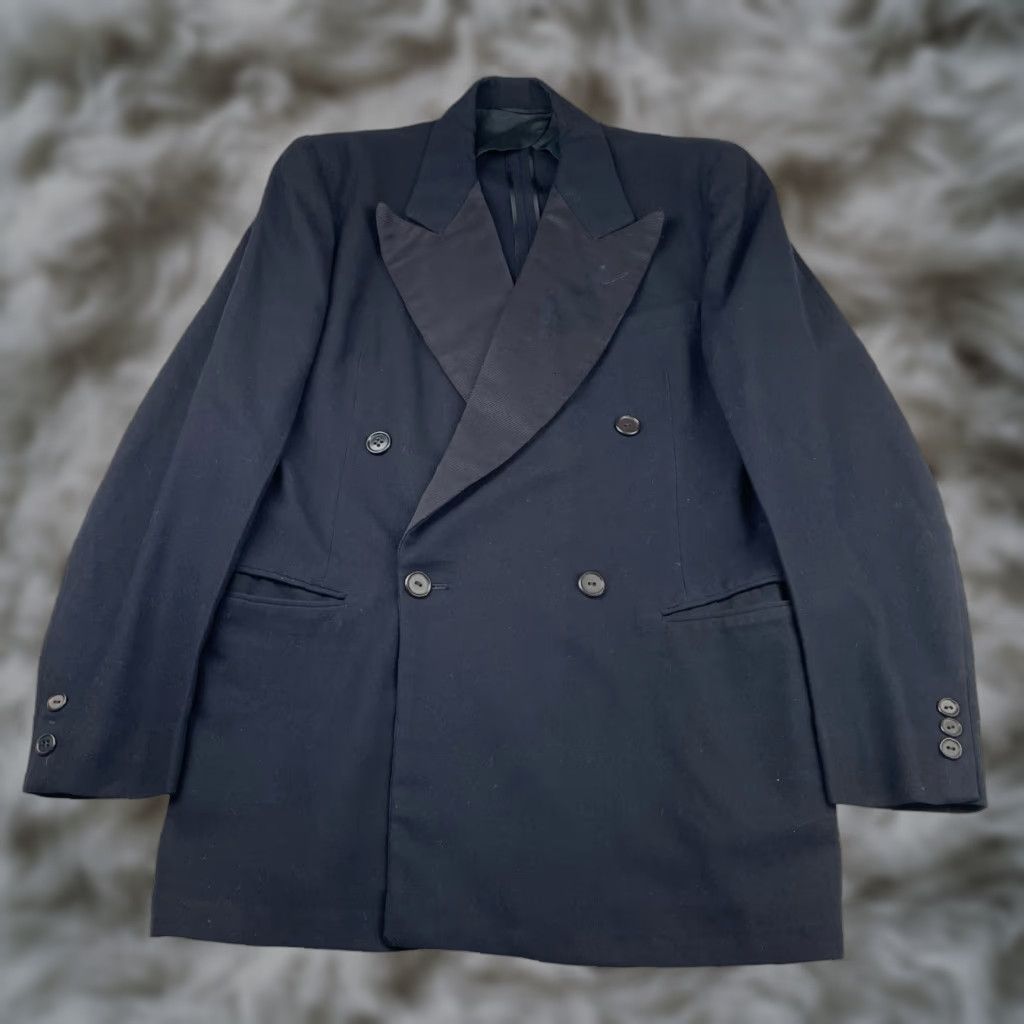 Doublet VTG Bespoke Men’s Tuxedo Jacket Navy Blue Double-Breasted Four-Button 38S Wool Flannel Vintage Wedding Mens Size 38R - 1 Thumbnail