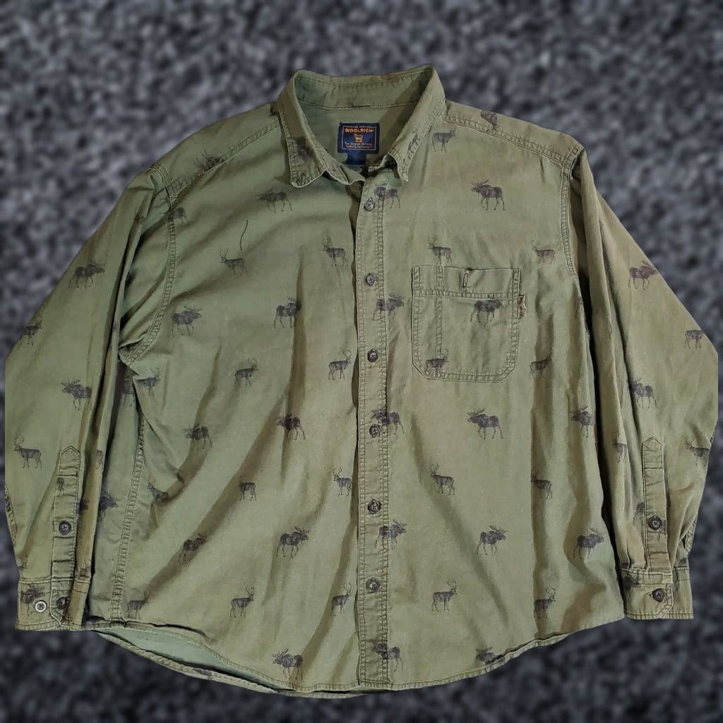 Vintage VINTAGE Woolrich SHIRT Men XL Green Elk Print 100% Cotton Flannel Button-Up Long Sleeve Size US XL / EU 56 / 4 - 1 Thumbnail