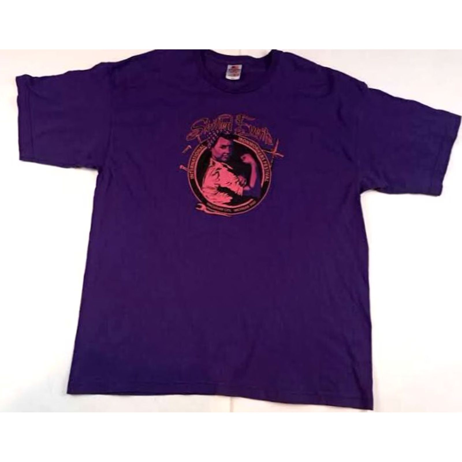Vintage Bayside T-Shirt International Steel Workers Mackinac Island 2XL Purple USA Short Sleeve Men Regular Shirt Size US XXL / EU 58 / 5 - 2 Thumbnail