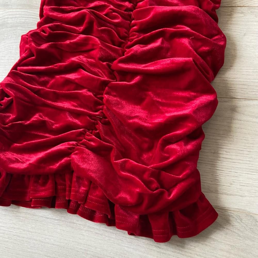 Lulus Lulu's Red Velvet Ruched Bodycon Mini Dress Size S / US 4 / IT 40 - 5 Thumbnail