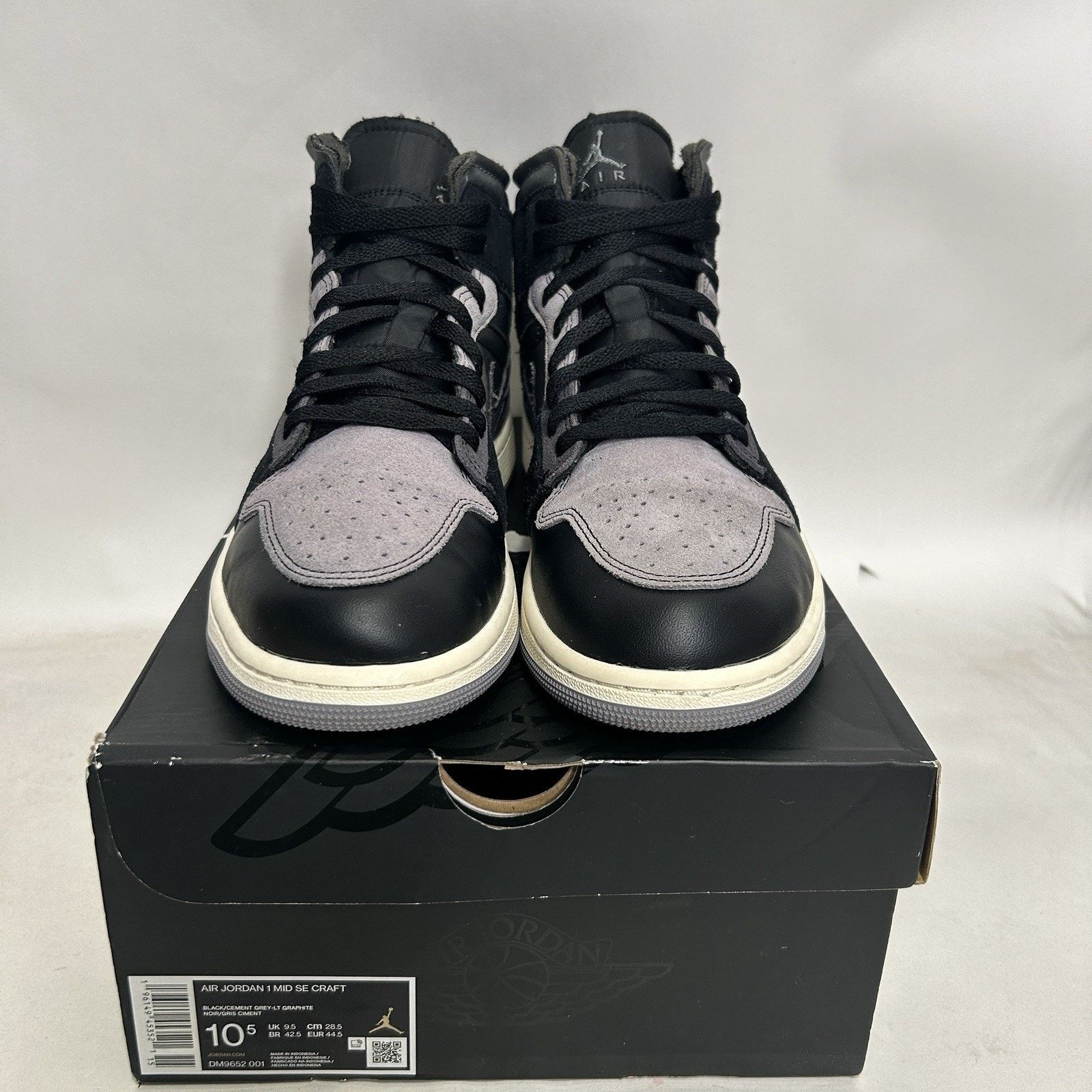 Nike Nike Air Jordan 1 Mid Craft Inside Out “Black Cement Grey” Size US 10.5 / EU 43-44 - 2 Thumbnail
