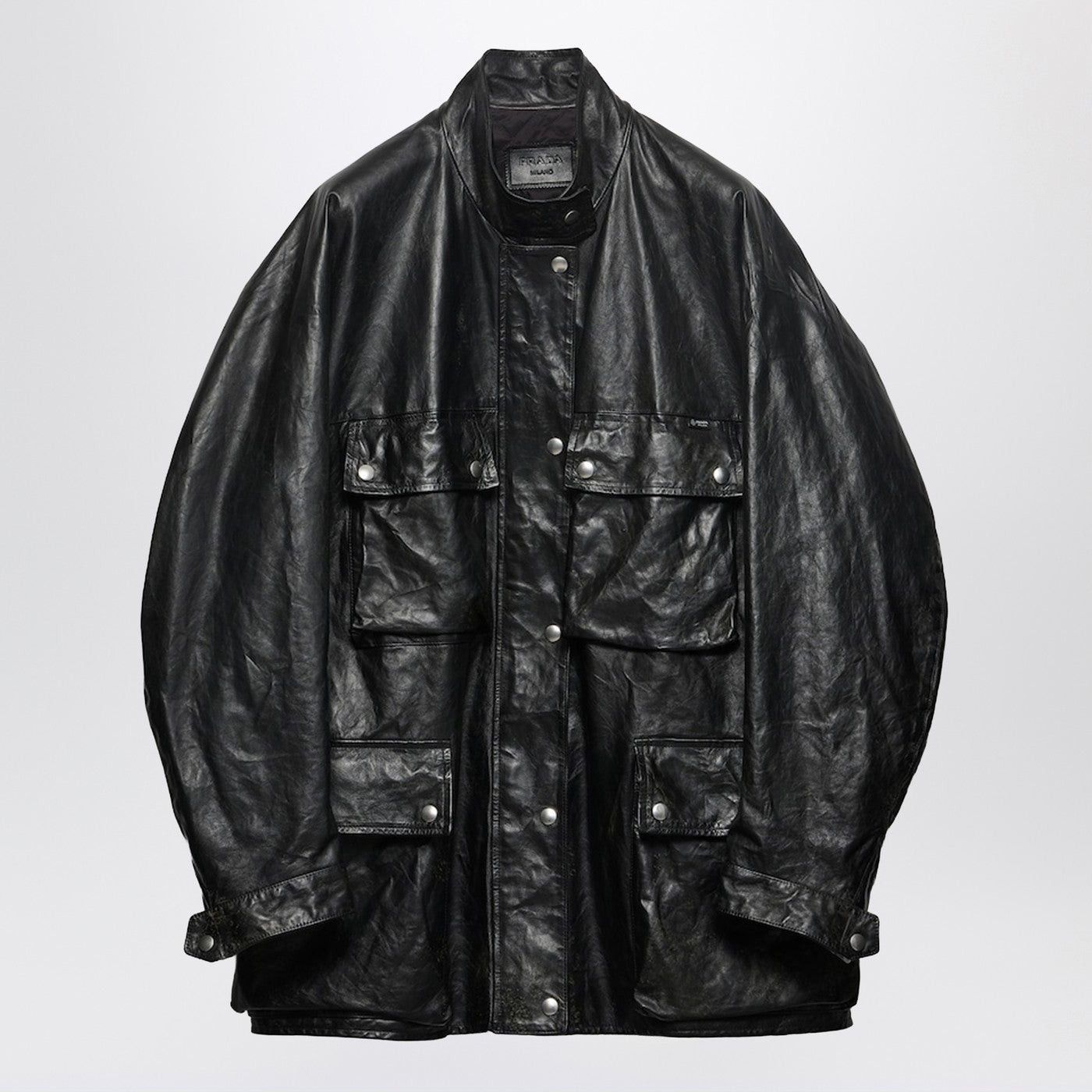 Prada Prada Peacoat In Black Antiqued Leather Size S / US 4 / IT 40 - 1 Thumbnail