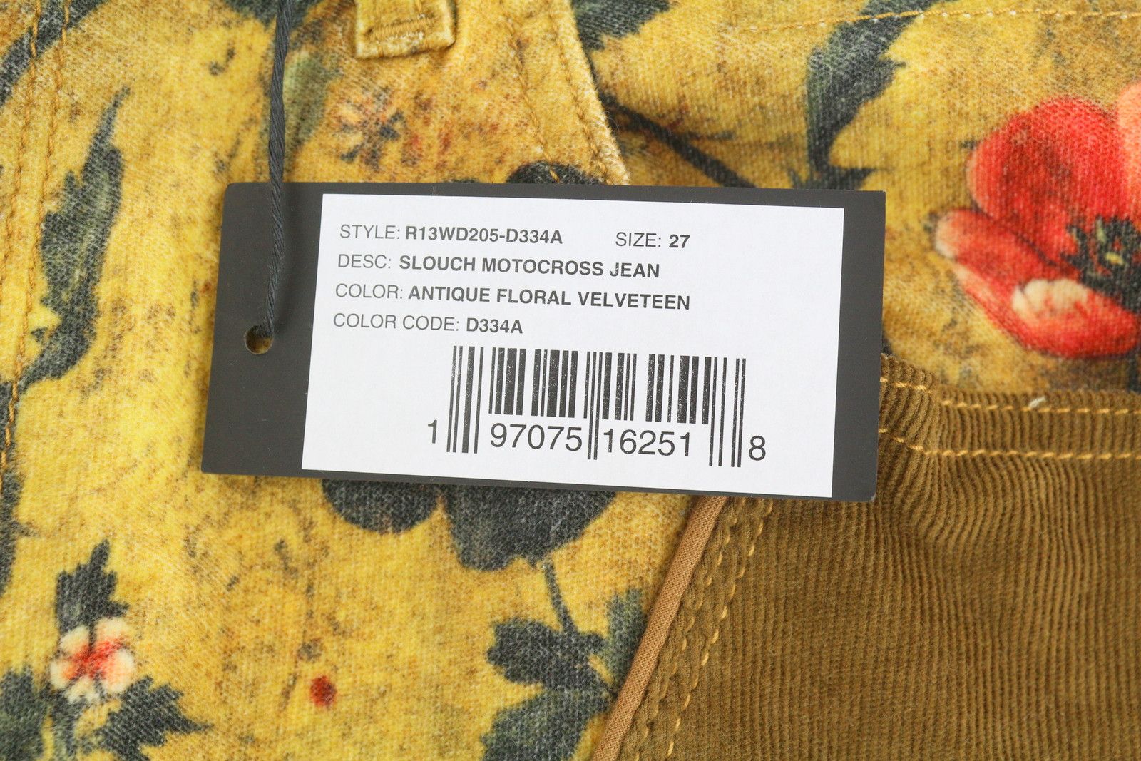 R13 SLOUCH MOTOCROSS 27 Antique Floral Velveteen PF25 86541 Size 27" / US 4 / IT 40 - 9 Thumbnail
