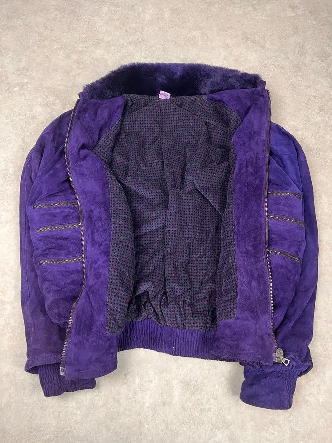 Vintage 1990s Gianni Versace Purple Multi Zips Fur Collar Bomber Jacket Size US L / EU 52-54 / 3 - 8 Thumbnail