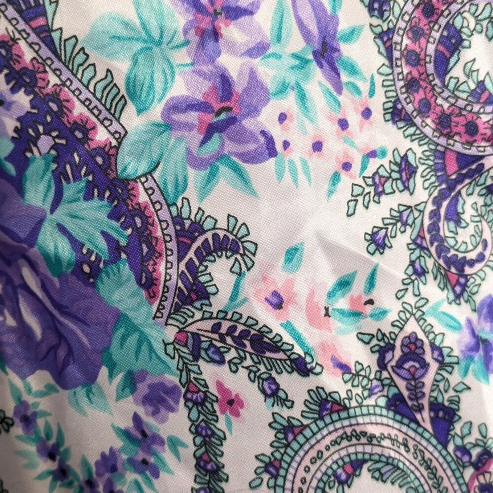Vintage Vintage 80s Purple Floral Paisley Long Sleeve Tie Waist Robe Size ONE SIZE - 8 Thumbnail