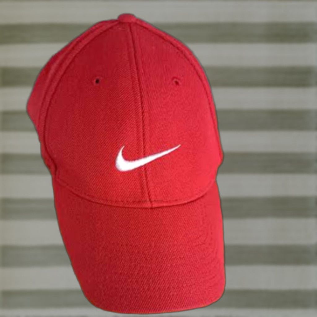 Nike Nike Red Adjustable Hat Baseball Cap Mens Adjustable Size Strap Embroidered 1990s Canvas Cap Size ONE SIZE - 1 Thumbnail