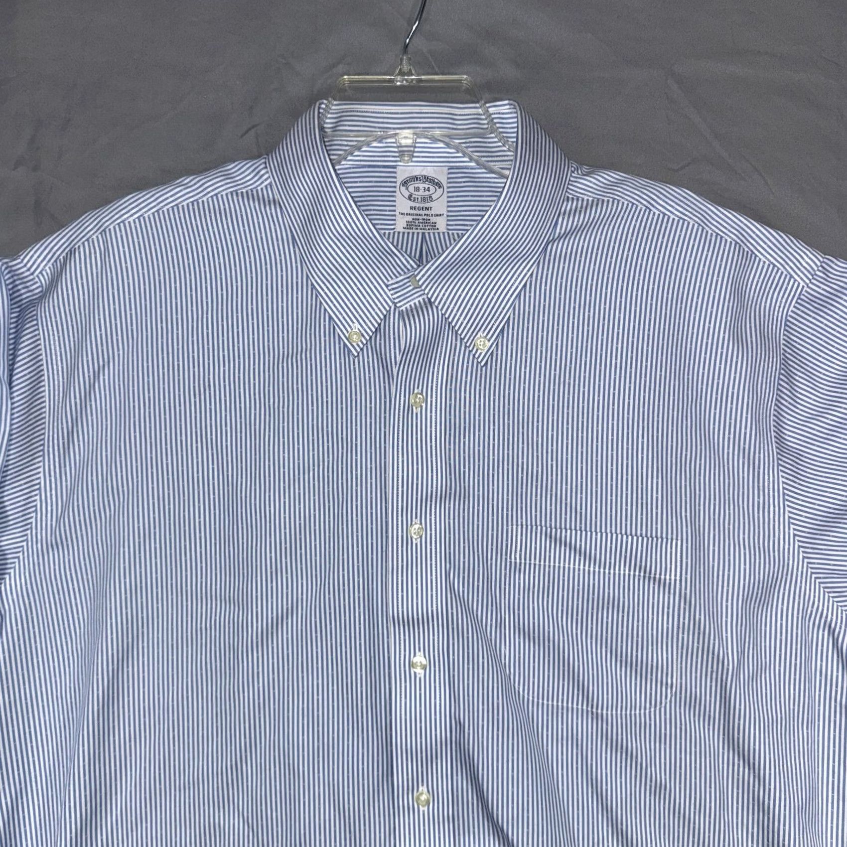 Brooks Brothers Brooks Brothers Shirt Mens 18-34 Reg Fit Long Sleeve Button-Down Non-Iron Supima Cotton Blue White Stripe Regent Dress Shirt Mens Size US XXL / EU 58 / 5 - 3 Thumbnail