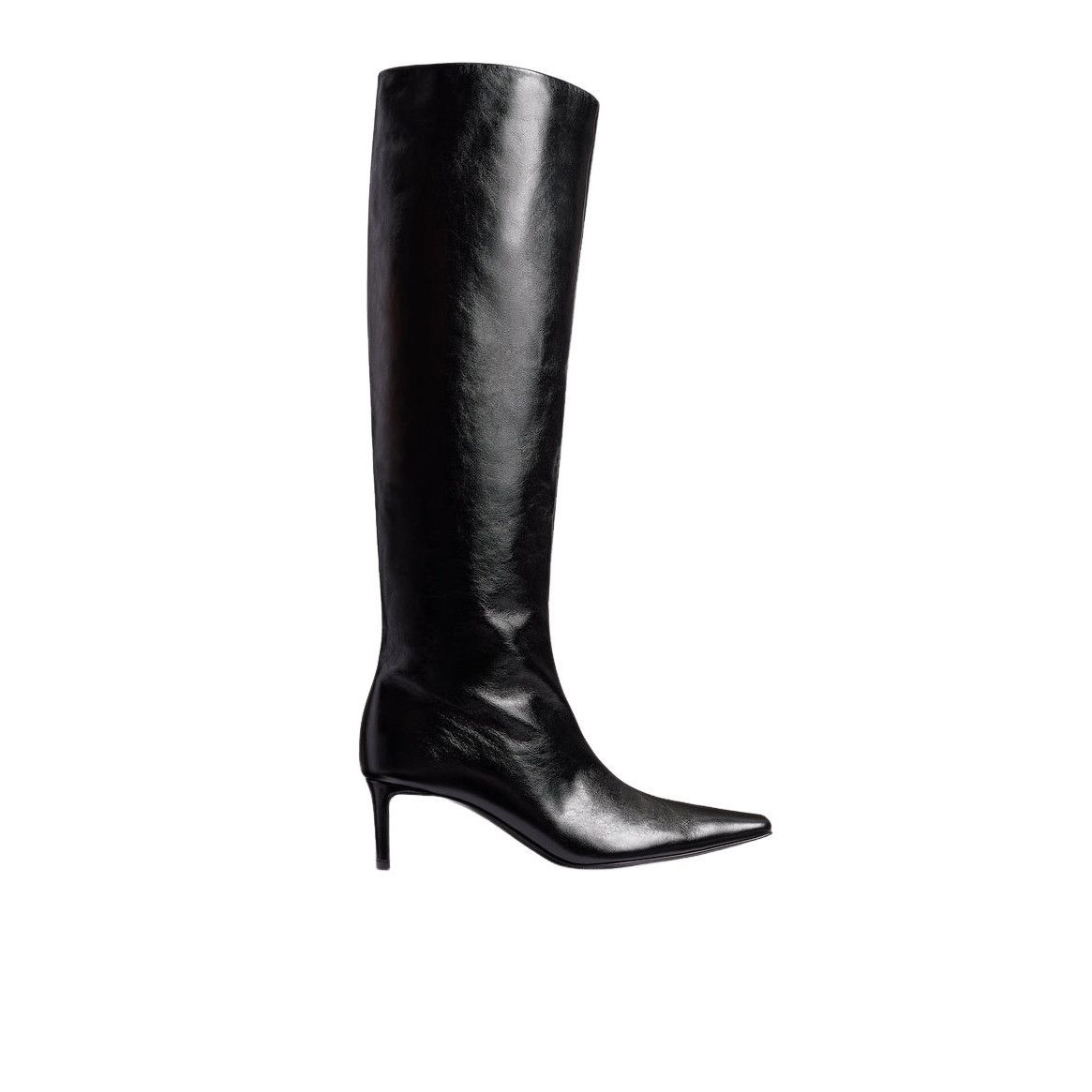 KHAITE Ona Black Glazed Leather 55mm Knee High Boots New And
