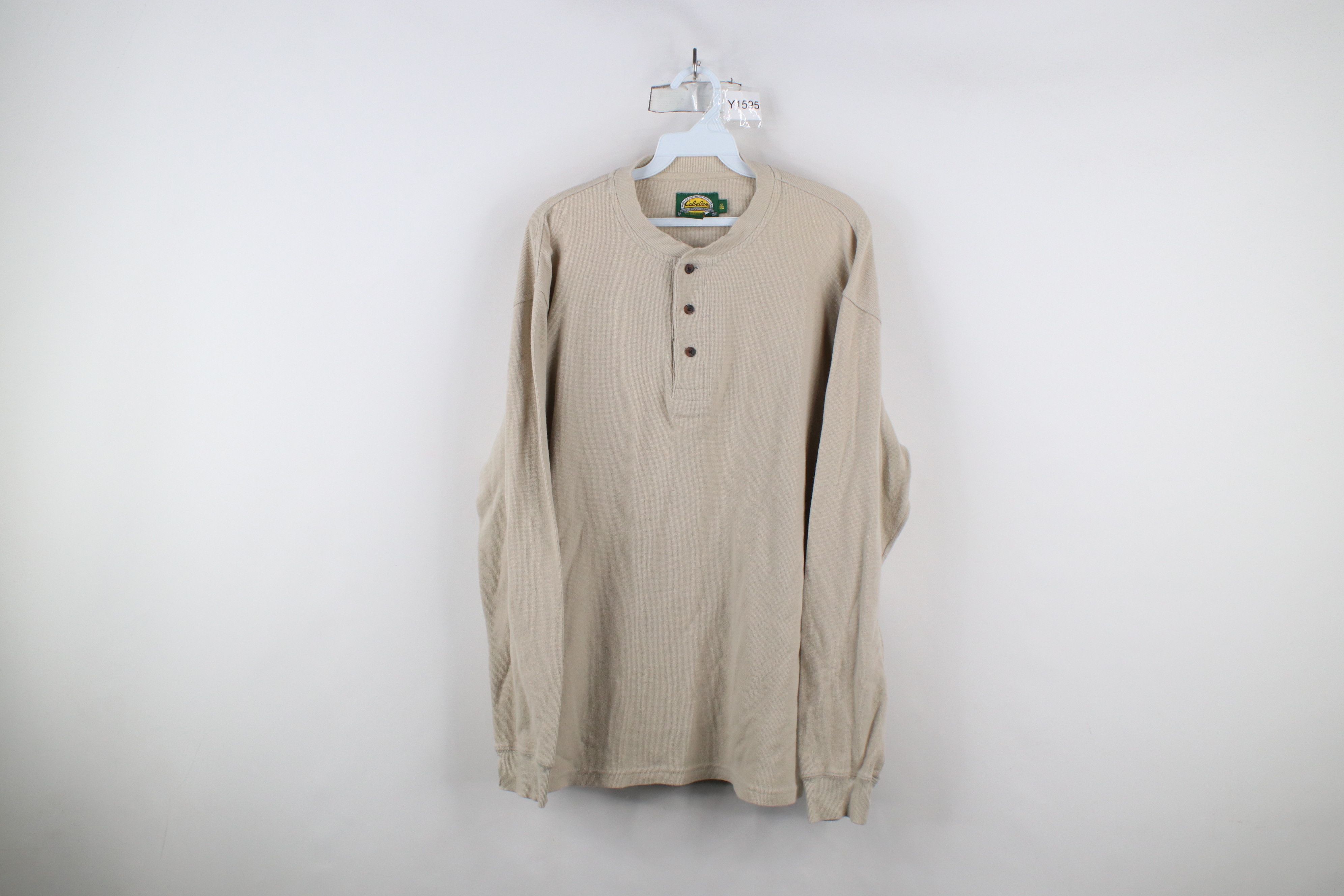 Cabelas × Vintage Vintage 90s Cabelas Thermal Waffle Knit Henley T-Shirt Beige Size US M / EU 48-50 / 2 - 1 Thumbnail