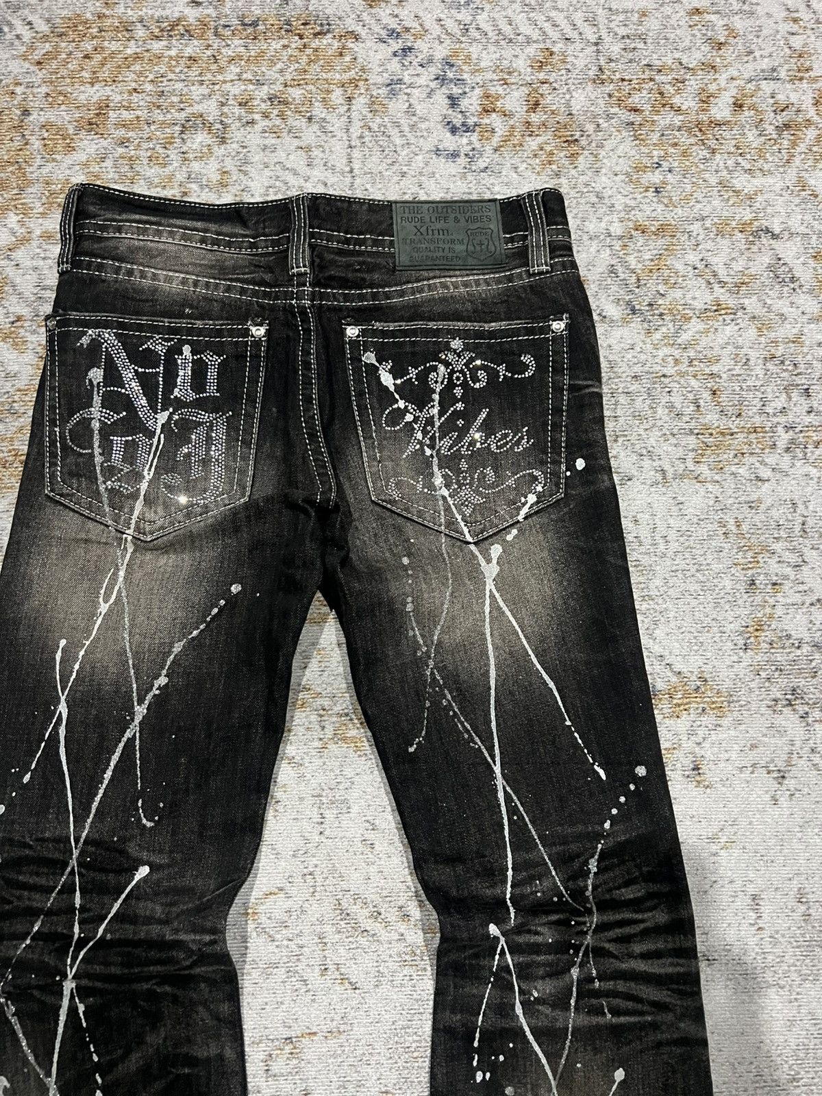 If Six Was Nine Xfrm Studded Swarovski Mudwash Flared Jeans Size US 30 / EU 46 - 4 Thumbnail
