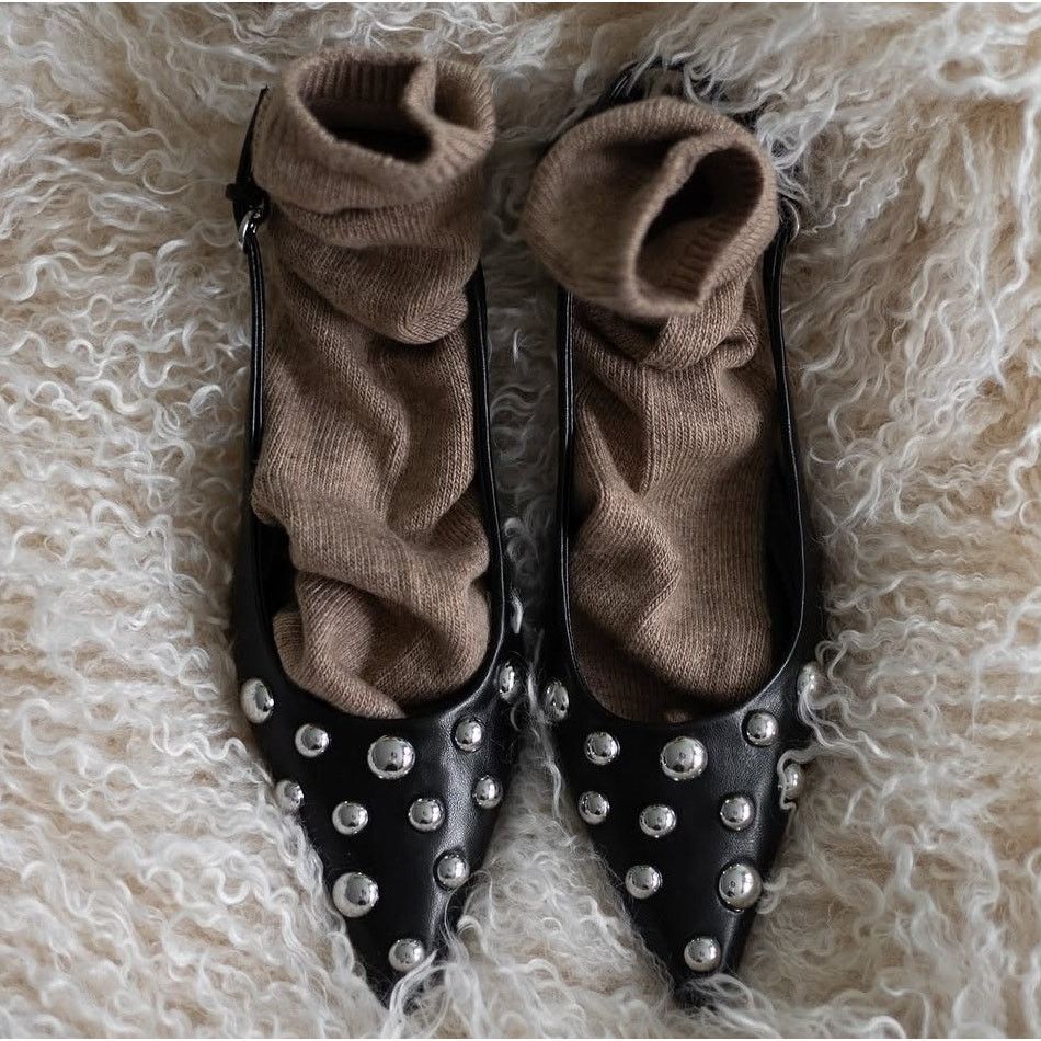 Zara Zara Studded Pointed Toe Slingback Kitten Heels NWT Size US 8 / IT 38 - 18 Thumbnail