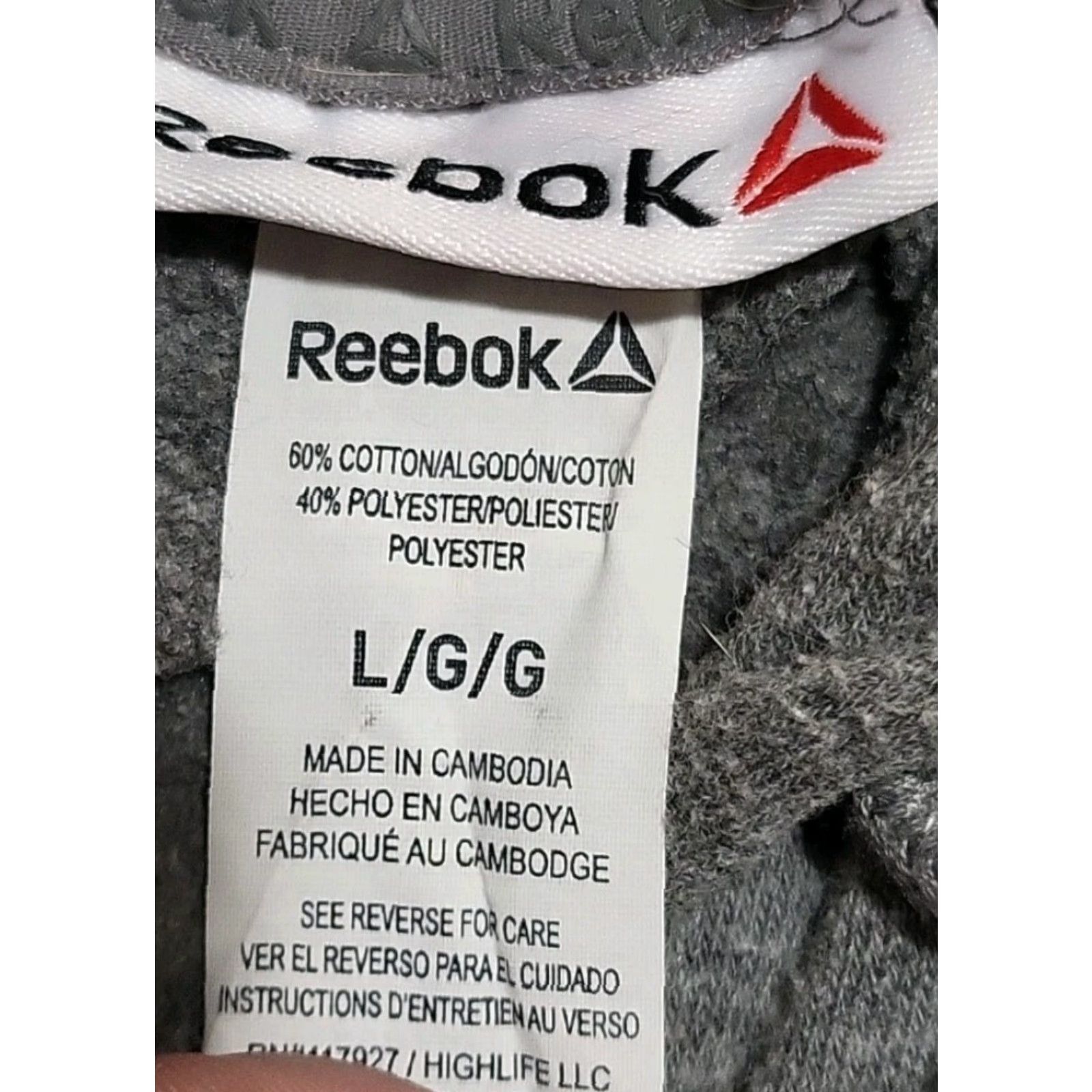 Reebok Reebok Hoodie Pullover L Gray Spellout Graphic Print Zipper Pocket Gym Training Mens L Regular Fleece 60/40 Size US L / EU 52-54 / 3 - 7 Thumbnail