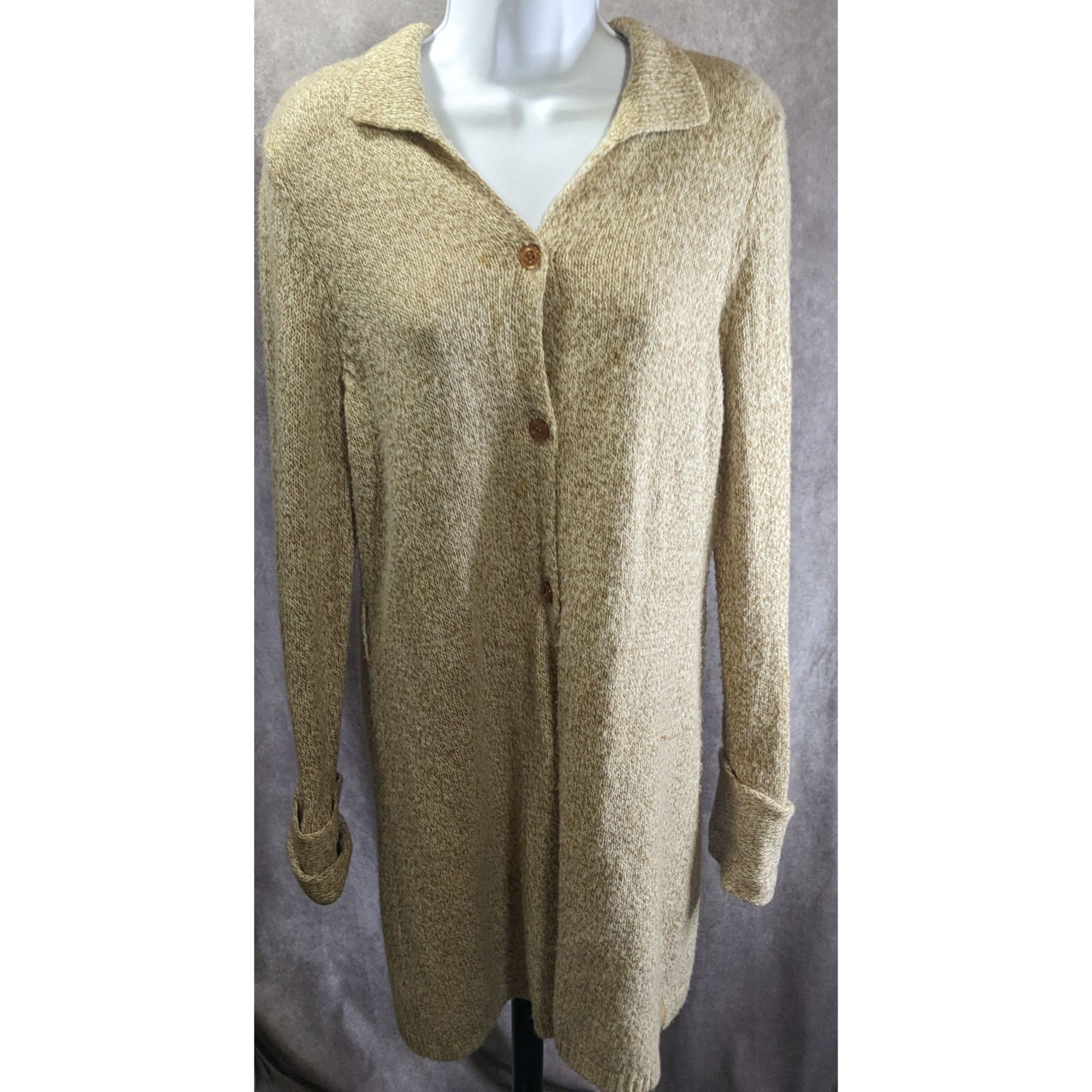 Calvin Klein Preppy Calvin Klein Longline Womens Beige Button-Down Cardig Size L / US 10 / IT 46 - 1 Thumbnail
