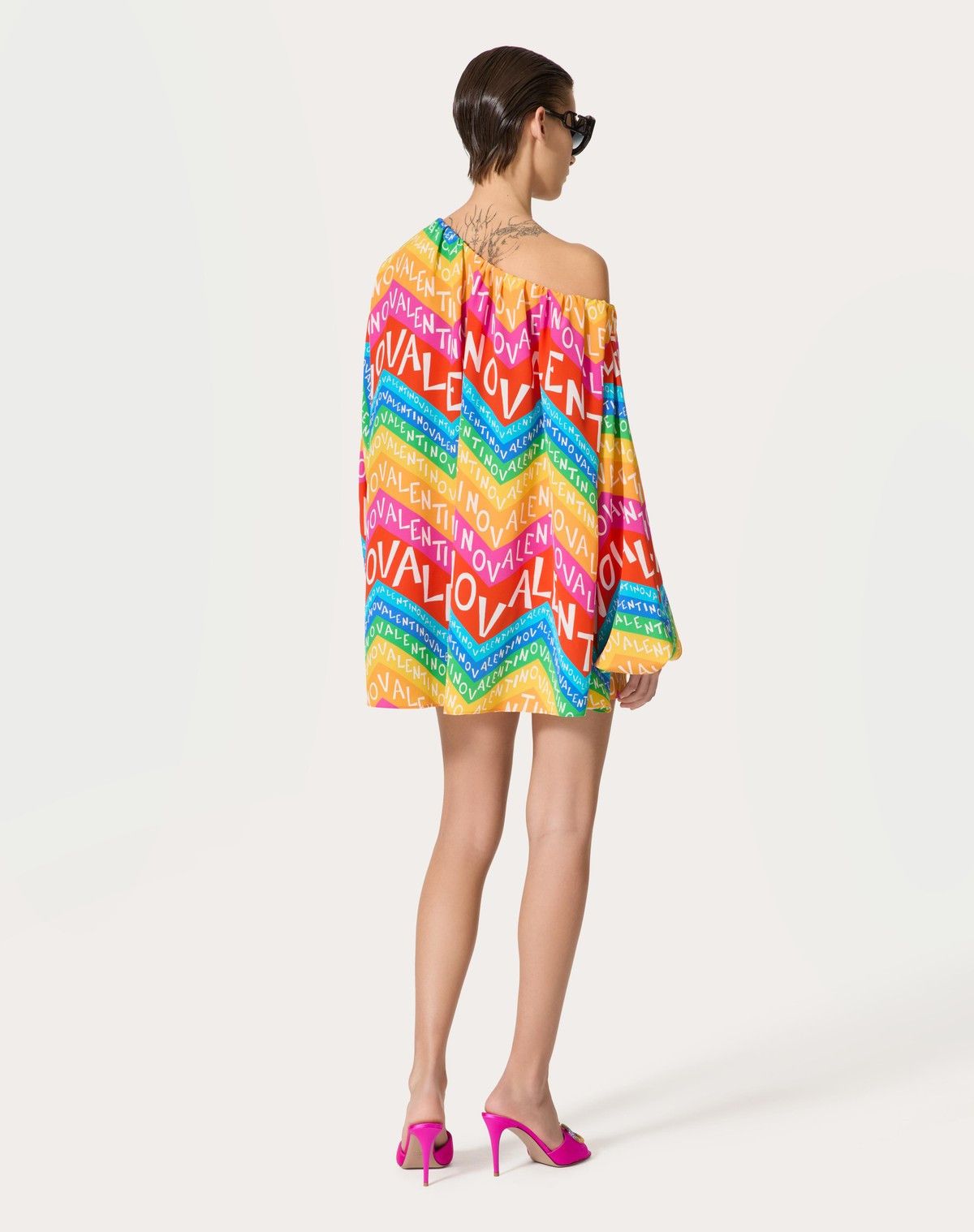 Valentino o1s1wg110525 Crepe De Chine Short Dress in Multicolor Size S / US 4 / IT 40 - 4 Thumbnail