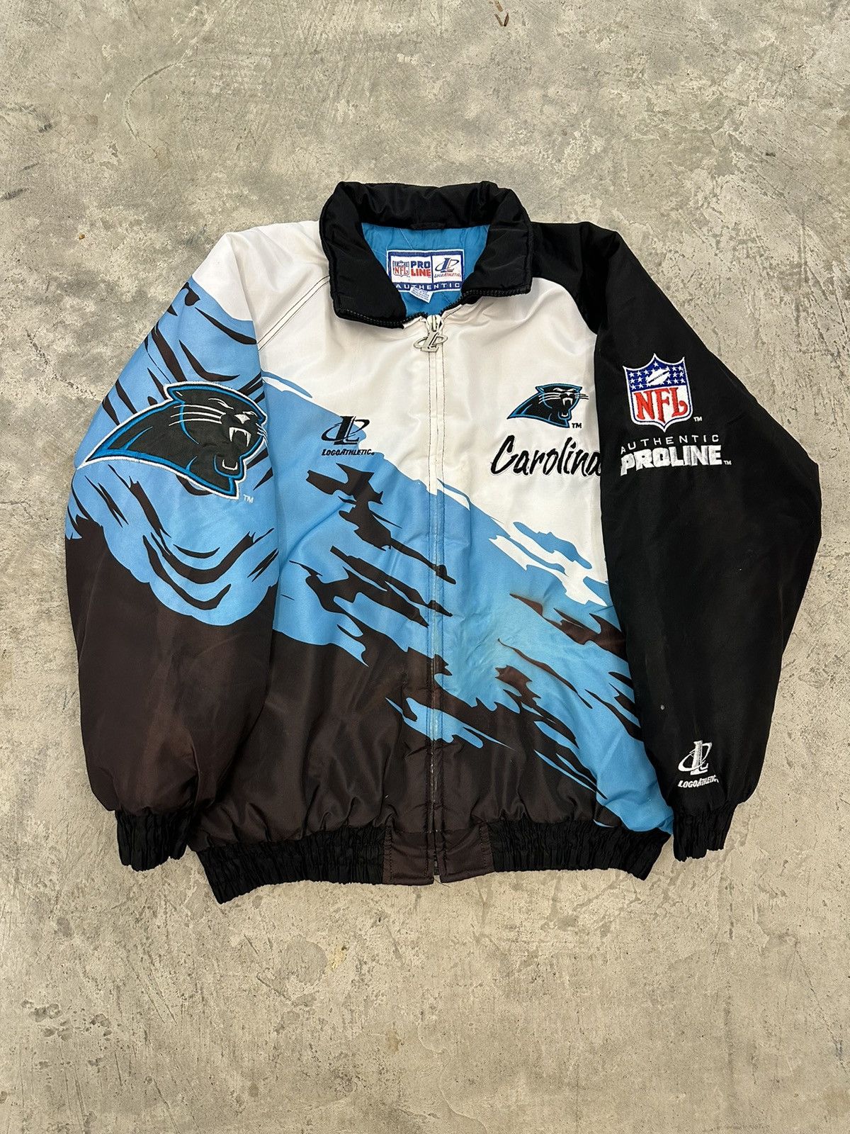 image of Logo Athletic x Nfl Crazy 90's Carolina Panthers Nfl Pro Line Splash Jacket in Black/Blue/White (Si