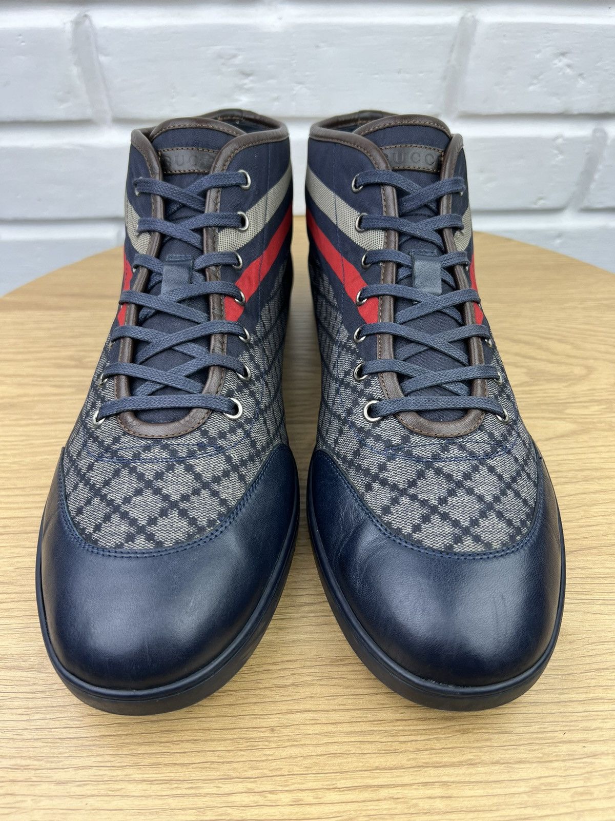 Gucci GUCCI Sneakers Hi Top Leather Shoes Diamante Monogram Size US 13 / EU 46 - 3 Thumbnail