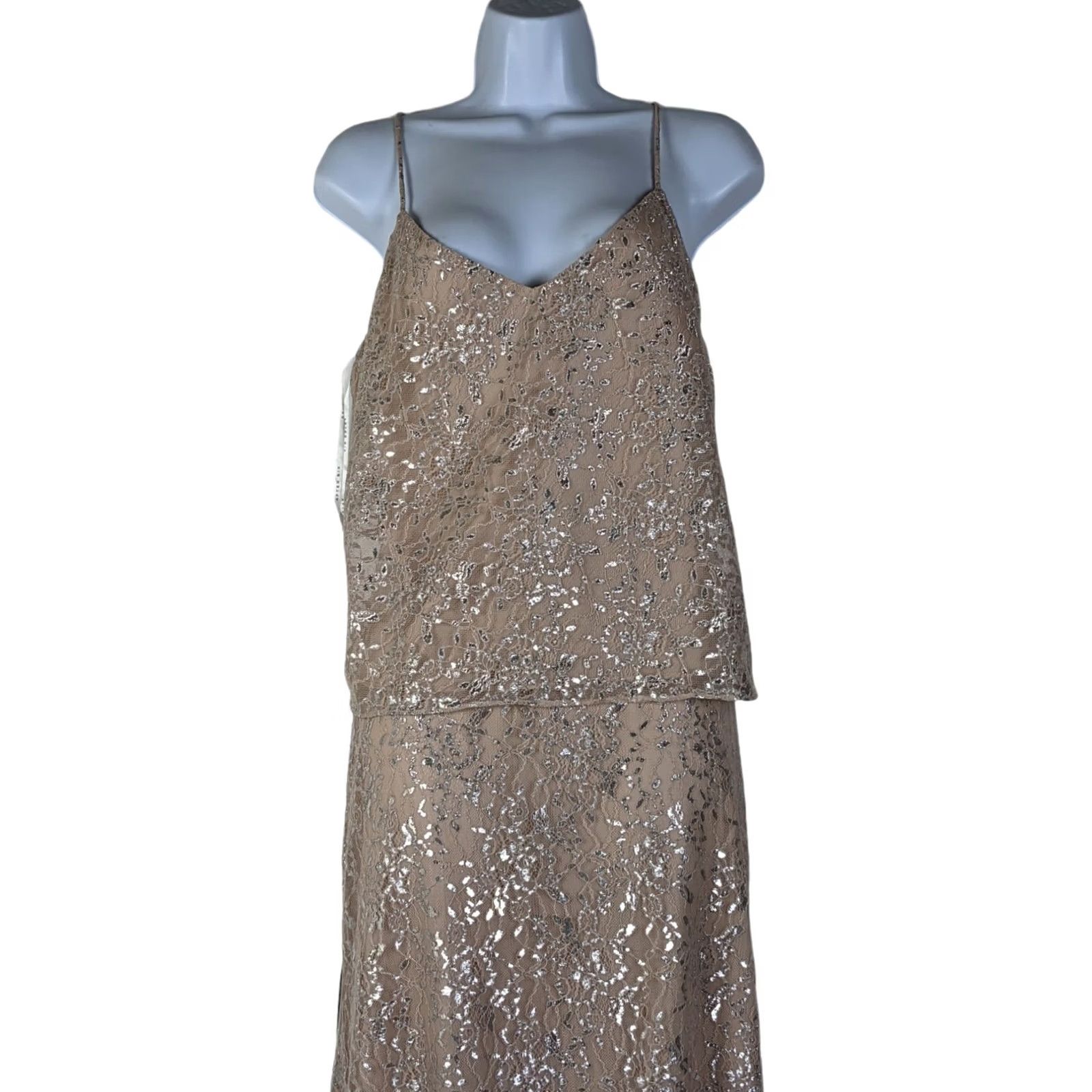 After Six After Six Dress Maxi Gown Lace Two-Piece Pink Sz 8 V-Neck Sleeveless Metallic ROCOCO Size M / US 6-8 / IT 42-44 - 7 Thumbnail
