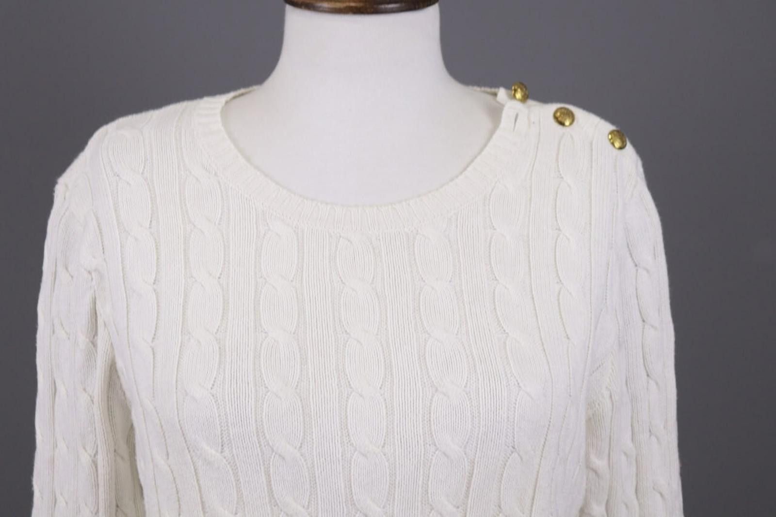Lauren Ralph Lauren Lauren Ralph Lauren White Cable Knit Sweater Size L Size L / US 10 / IT 46 - 2 Thumbnail
