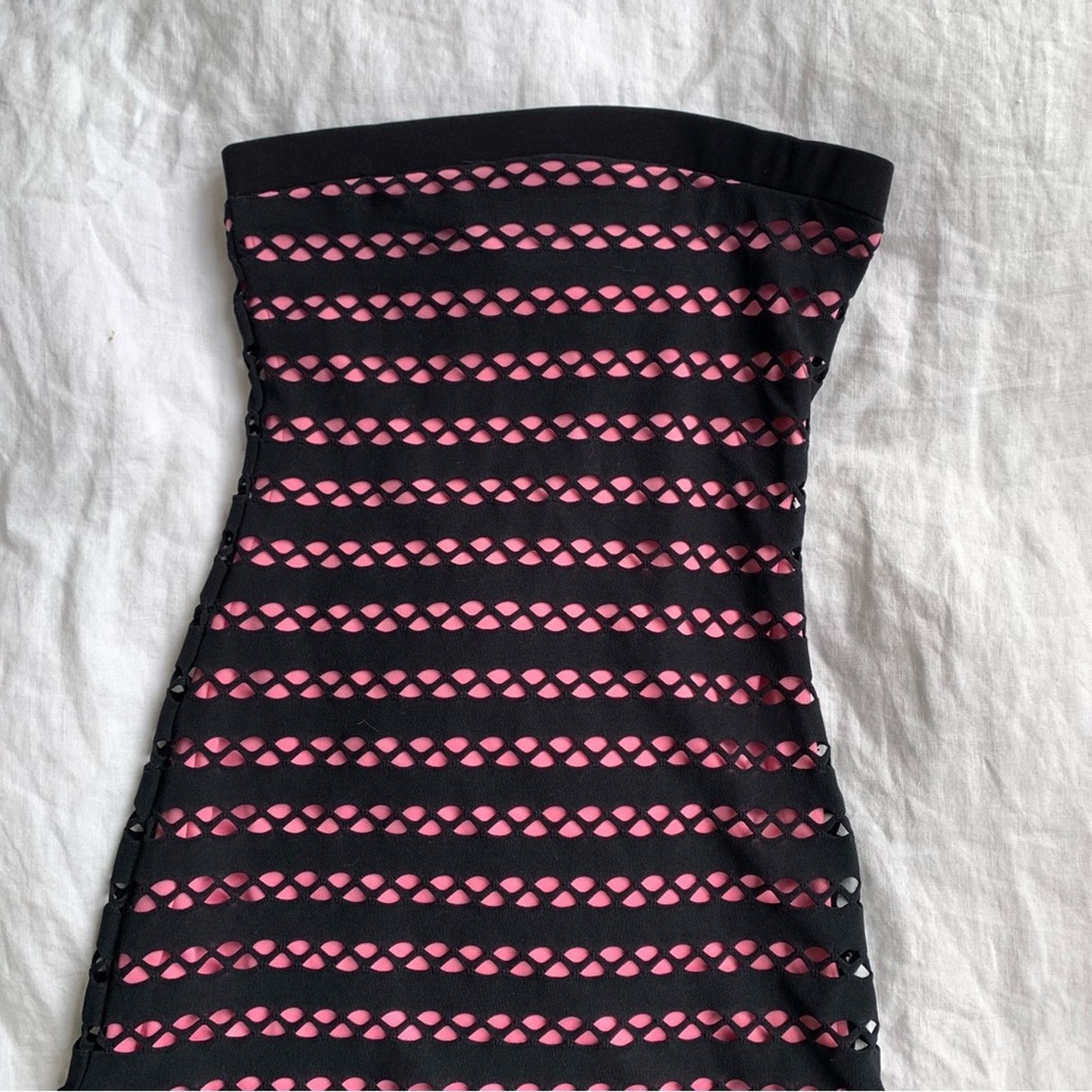 Vintage Vintage Come Como Pink Black Ruffle Tube Top Mini Dress Size S / US 4 / IT 40 - 3 Thumbnail