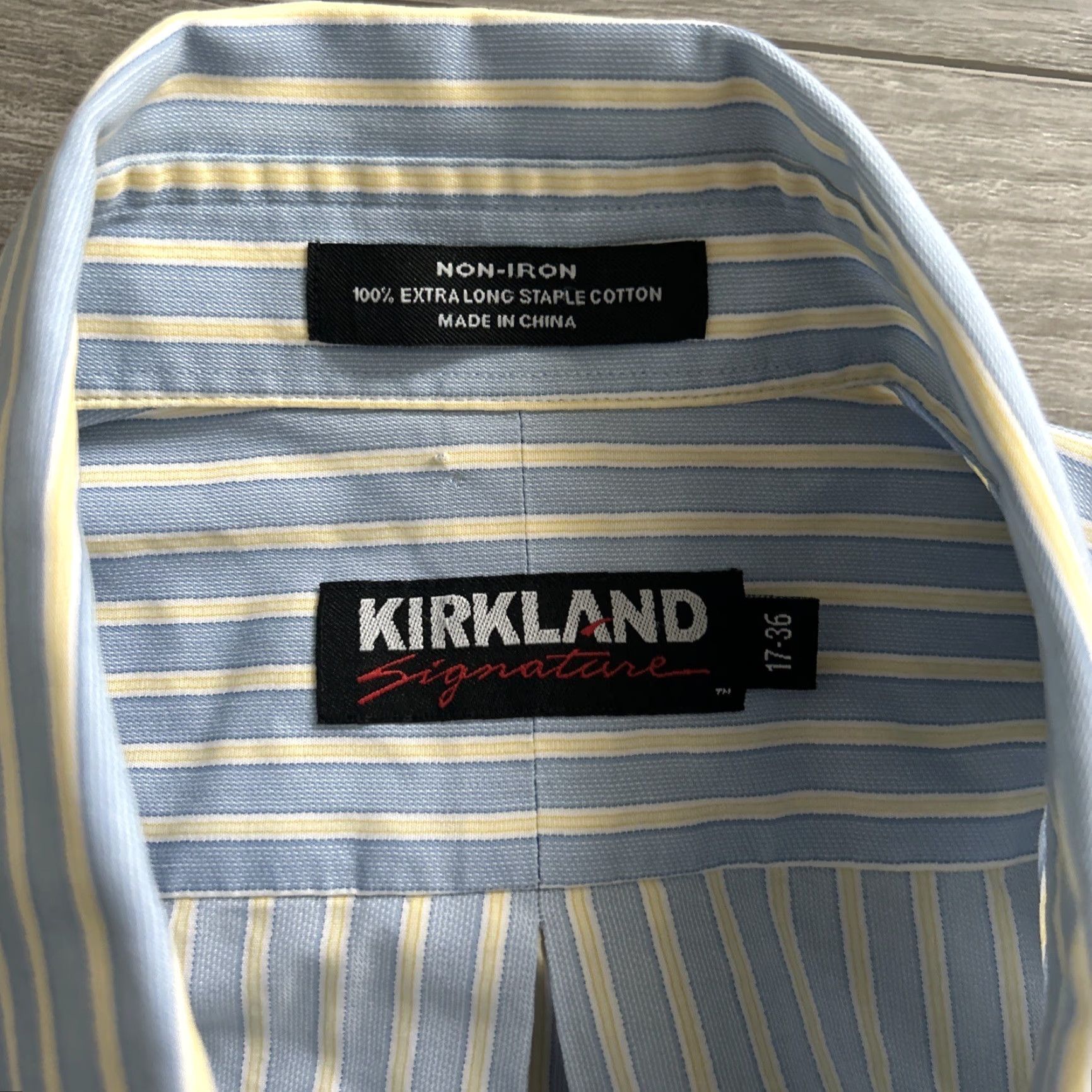 Vintage Kirkland Dress Shirt Long Sleeve Button-Down Tailored Fit 17 Blue Yellow Mens 17-36 Size 46R - 2 Thumbnail
