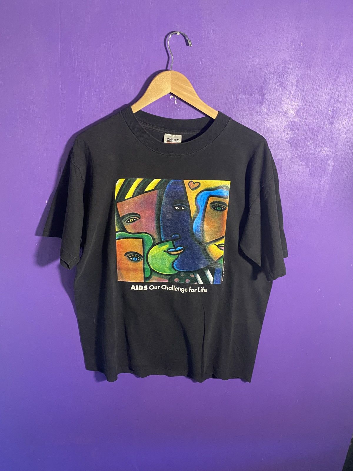 Vintage Vintage 90s AIDS challenge for life faces art tee Size US XL / EU 56 / 4 - 1 Thumbnail