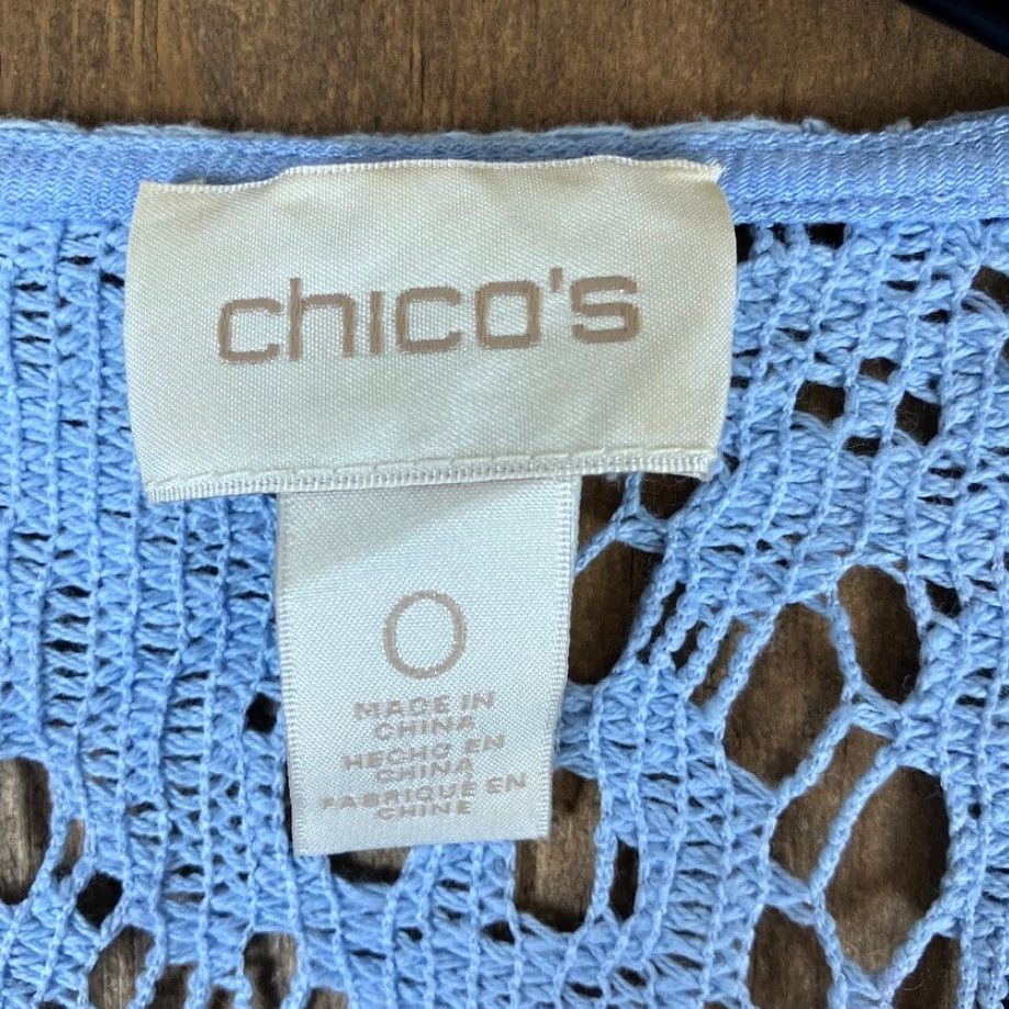 Vintage Chicos Womens Jacket Blue Lace Duster Open Front 3/4 Sleeve Linen Blend S Size S / US 4 / IT 40 - 6 Thumbnail