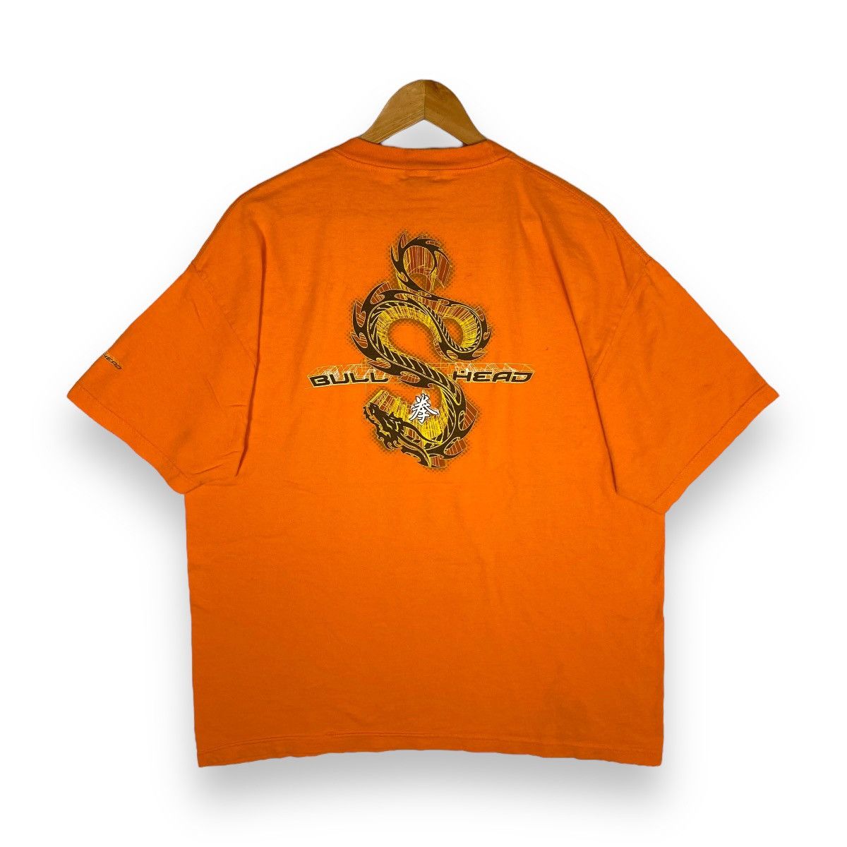 image of Bullhead Denim Co x Surf Style Vintage 90's Bullhead Tribal Dragon Surfing Style Tee in Orange (Siz