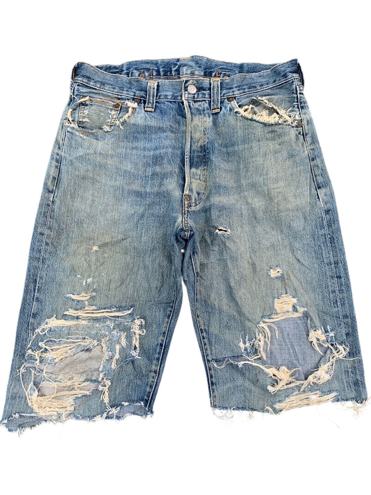 VINTAGE LEVI'S BIG E SELVEDGE BUCKLE BACK DISTRESSED DENIM