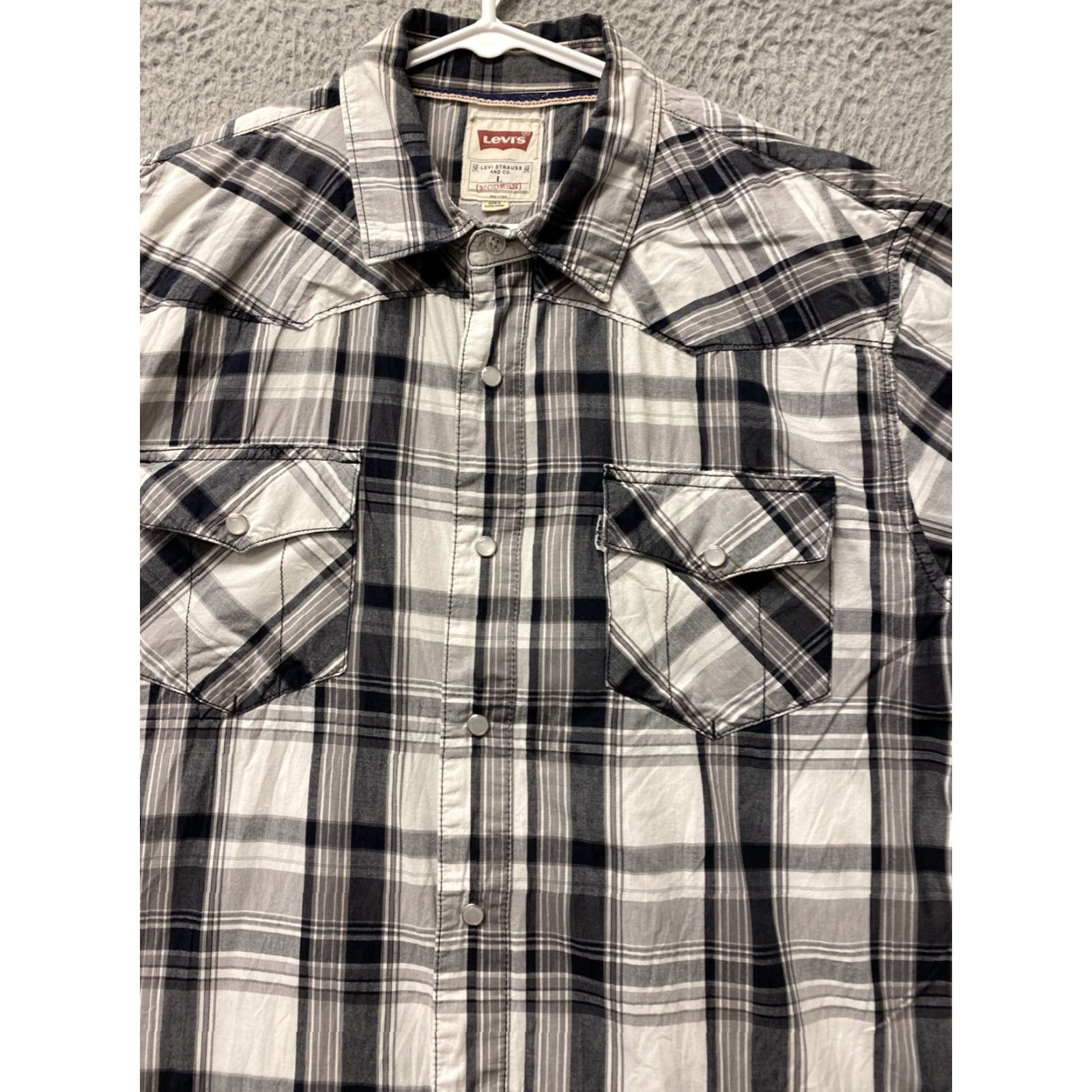 Levi's Levi's Western Shirt Men L Gray Plaid Pearl Snap Short Sleeve Button-Up Casual Workwear Regular Fit Size US L / EU 52-54 / 3 - 2 Thumbnail