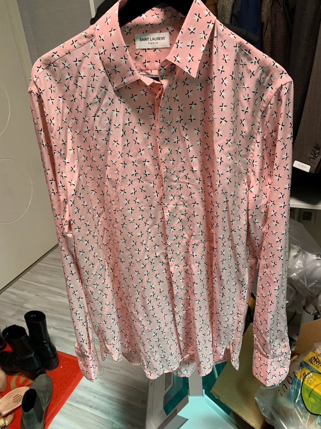 Saint Laurent Paris Pink Star Pattern Long Sleeve Button-Up Shirt Size US M / EU 48-50 / 2 - 1 Thumbnail
