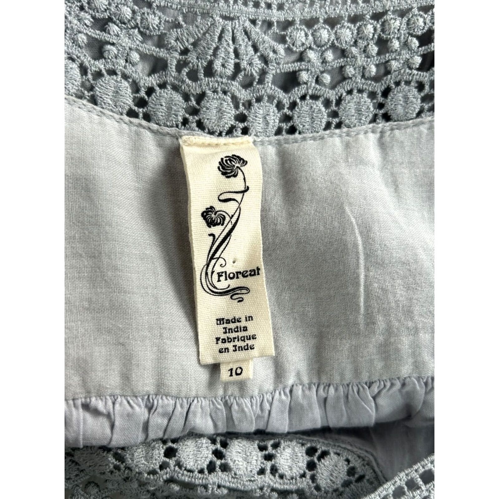 Vintage Floreat Womens Gray Embroidered Tiered Top Size 10 Short Sleeve Boho Casual Shirt Womens Size L / US 10 / IT 46 - 4 Thumbnail