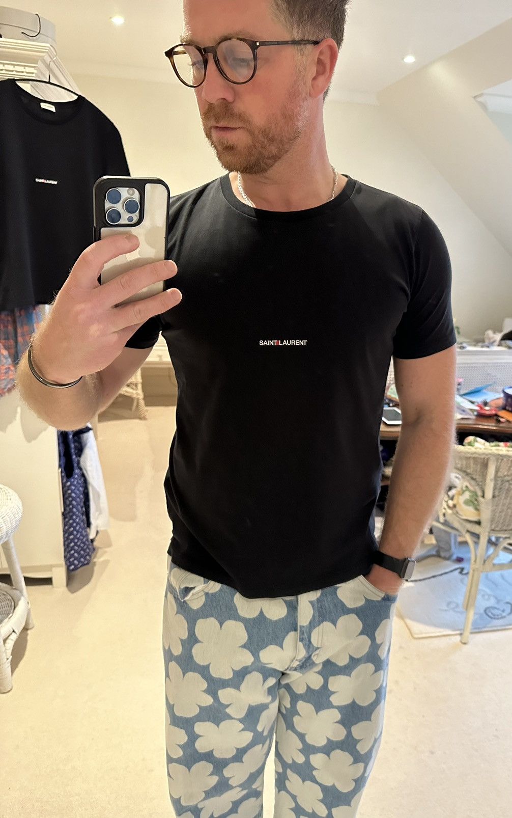 Saint Laurent Paris $550 Saint Laurent Rive Gauche black logo t shirt M Size US M / EU 48-50 / 2 - 4 Thumbnail