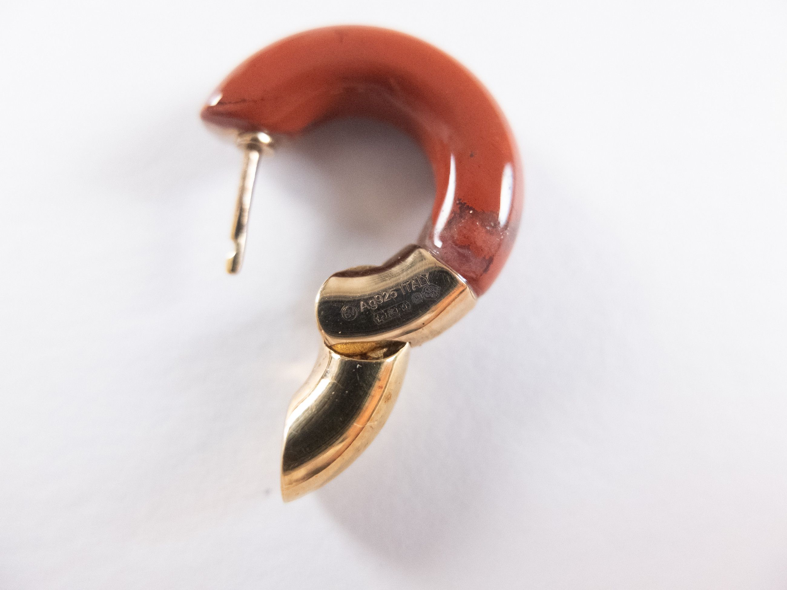 Bottega Veneta BOTTEGA VENETA red Jasper stone & silver hoop earrings q Size ONE SIZE - 7 Thumbnail