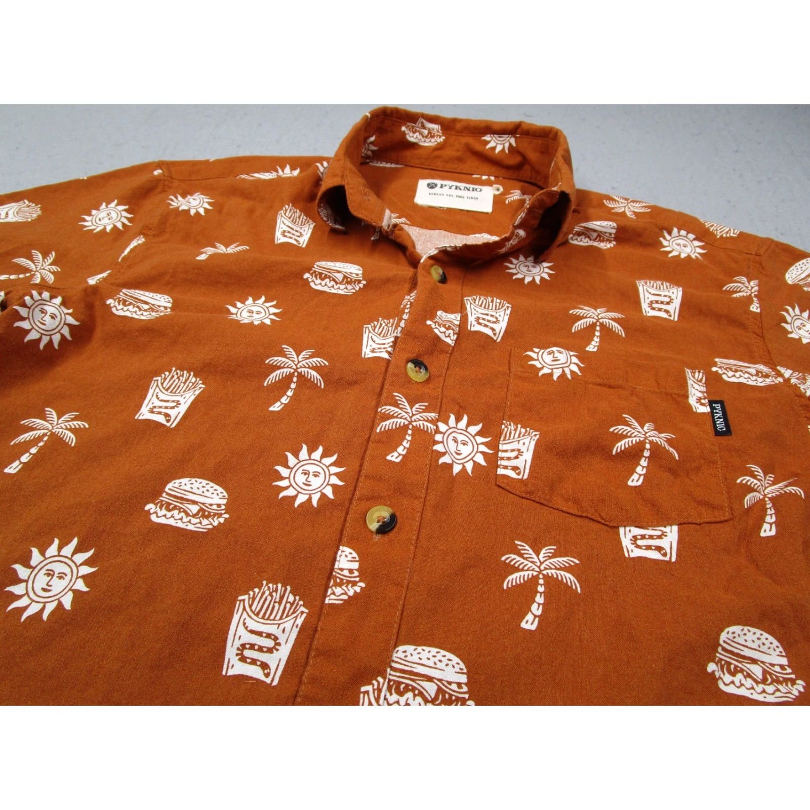 Vintage VINTAGE Pyknic Men's Shirt Short Sleeve Casual Cotton Blend Brown Small 90s Designer Size US S / EU 44-46 / 1 - 2 Thumbnail