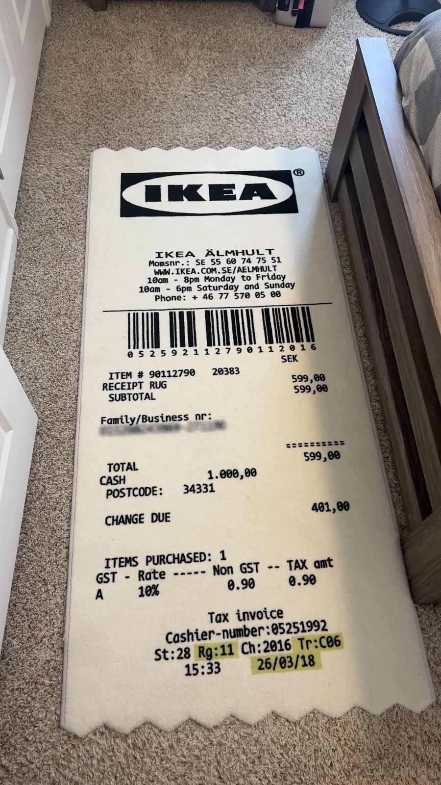 【新品】MARKERAD IKEA × VIRGIL ABLOH RECEIPT Bonhams : Virgil Abloh X IKEA MARKERAD Receipt Rug, 2019