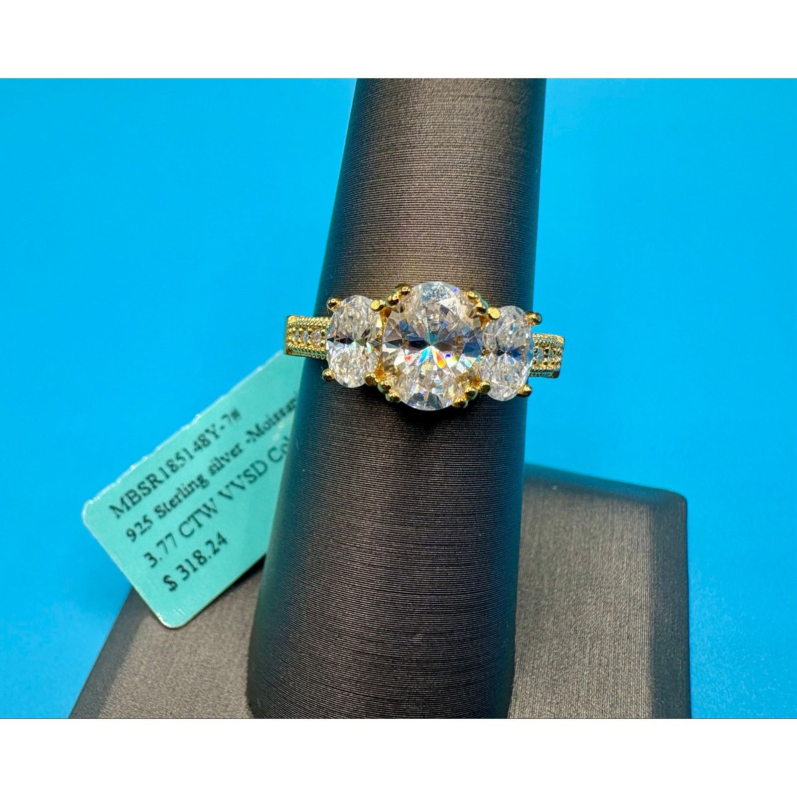 Jewelry NWT - 3.77CT Moissanite Vermeil over 925 Sterling - Sz. 6.75 Size ONE SIZE - 3 Thumbnail