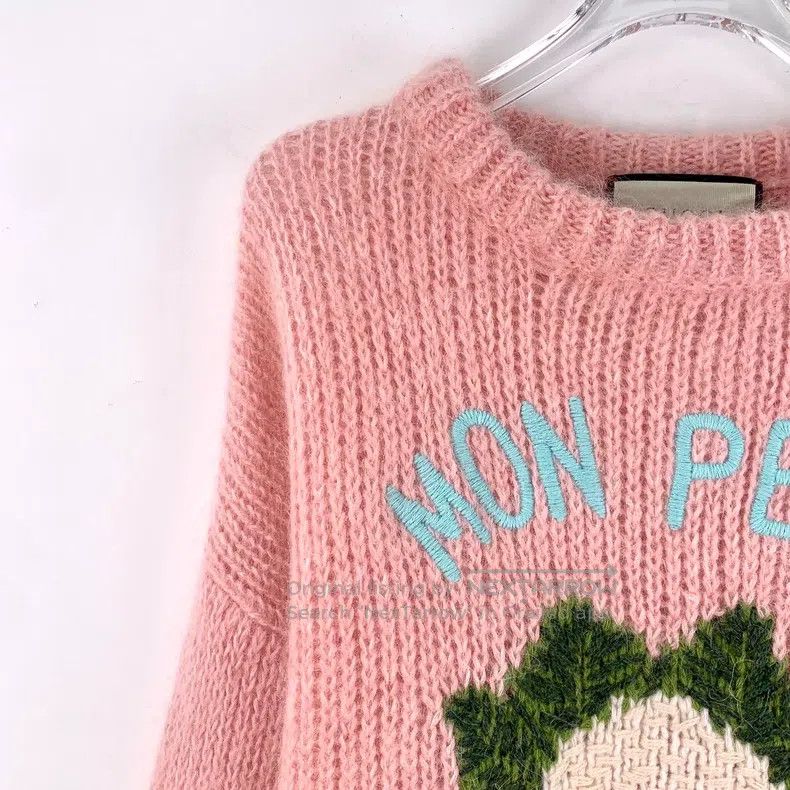Gucci Gucci Pink floral letter embroidery horsehair round-neck l Size S / US 4 / IT 40 - 3 Thumbnail