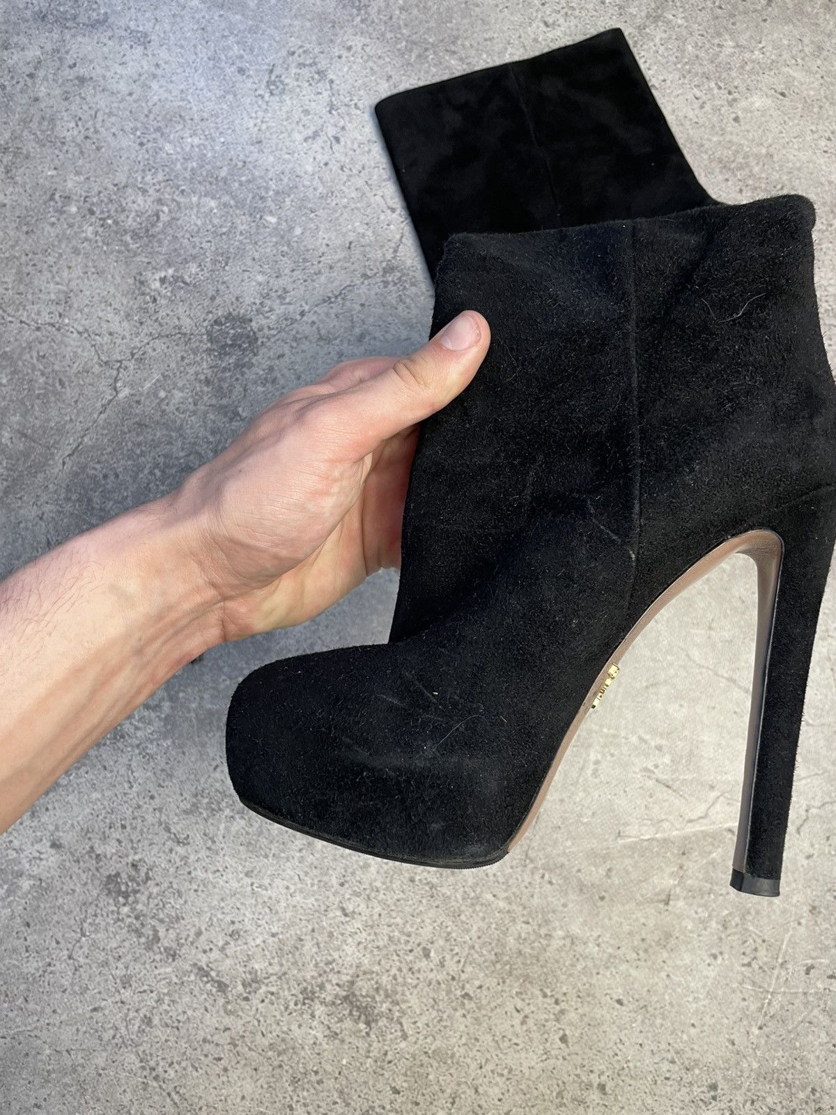 Prada Prada Black Suede High Knee Heels Boots Size US 7.5 / IT 37.5 - 11 Thumbnail