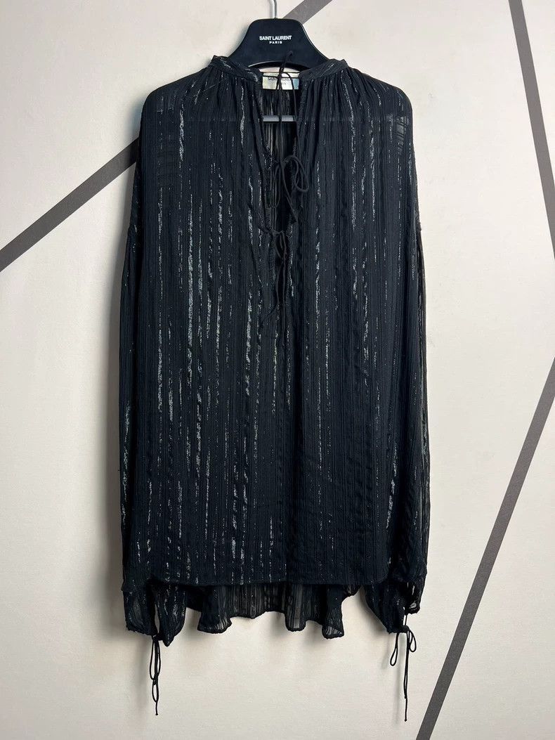 Saint Laurent Paris Saint Laurent SLP Black Silk Deep V Blouse- Size US S / EU 44-46 / 1 - 1 Thumbnail