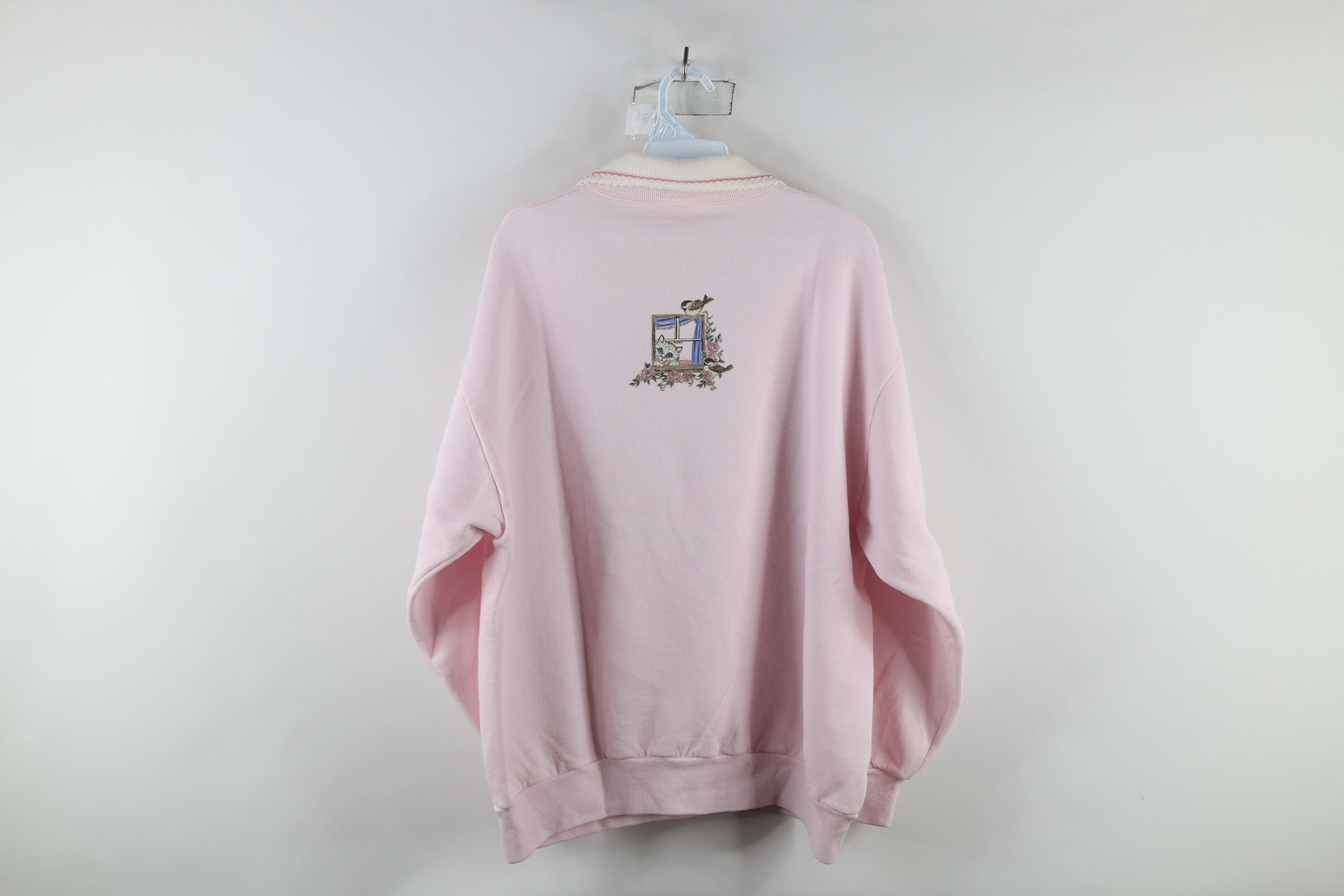 Vintage Vintage 90s Streetwear Flower Collared Sweatshirt Pink USA Size XL / US 12-14 / IT 48-50 - 14 Thumbnail