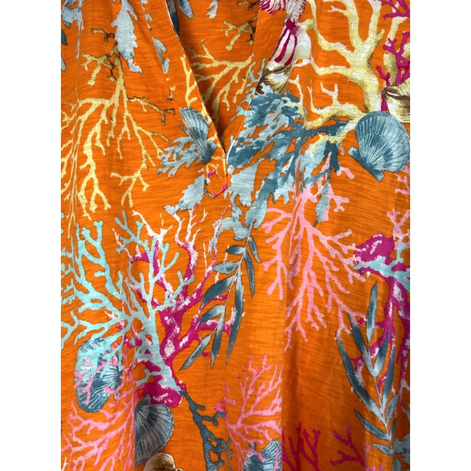 Vintage Chico'S Womens Orange Reef Print Tunic Size 2 Large 3/4 Sleeve Summer Top Casual Size L / US 10 / IT 46 - 2 Thumbnail