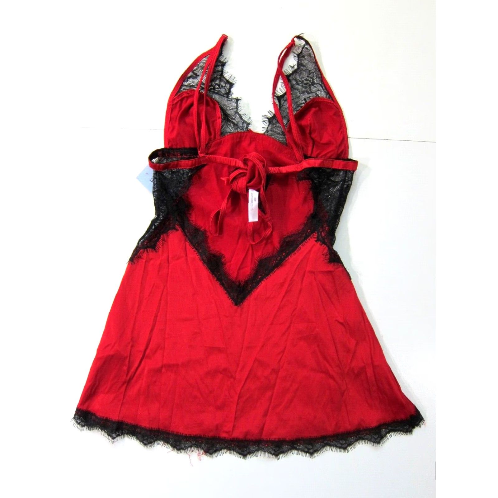 Vintage NWT Castle Megastore Red Satin Black Lace Eyelash Lingerie Sexy Cami Nighty S Size ONE SIZE - 7 Thumbnail