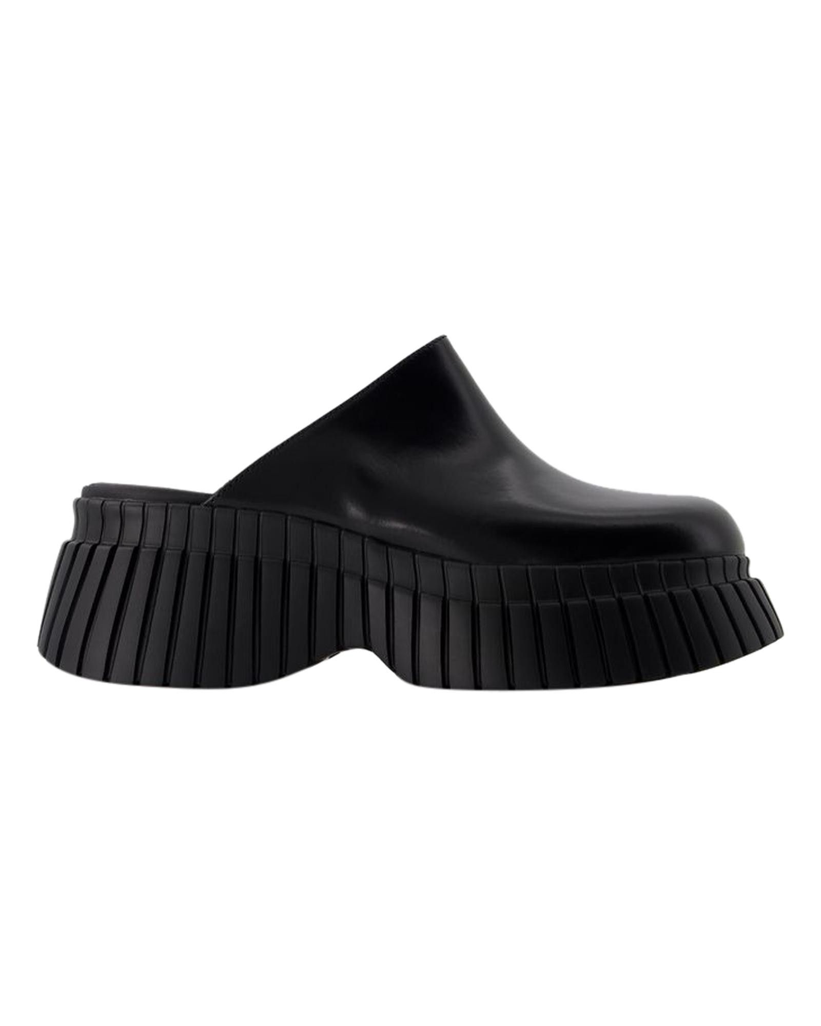 image of Camper Smooth Calfskin Slip-On Slides With Rubber Sole - Round Toe in Black, Women's (Size 7)