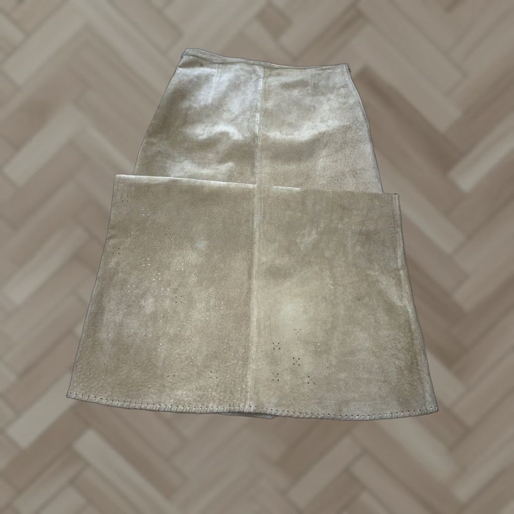 Vintage Marsh Landing Skirt A-Line Leather Beige Tan Long 10 Womens Vintage No Size 32" / US 10 / IT 46 - 1 Thumbnail