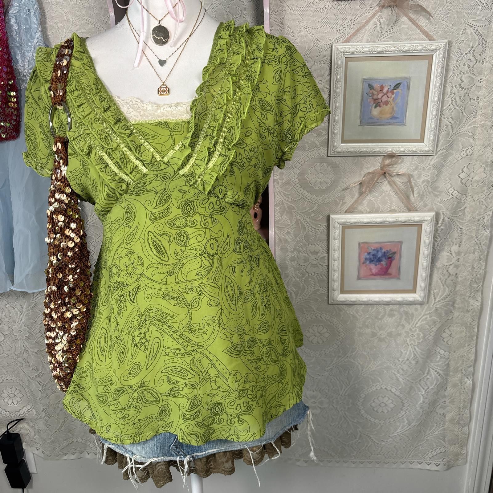 Other y2k fairy core floral tie back blouse with ruffles Size M / US 6-8 / IT 42-44 - 3 Thumbnail