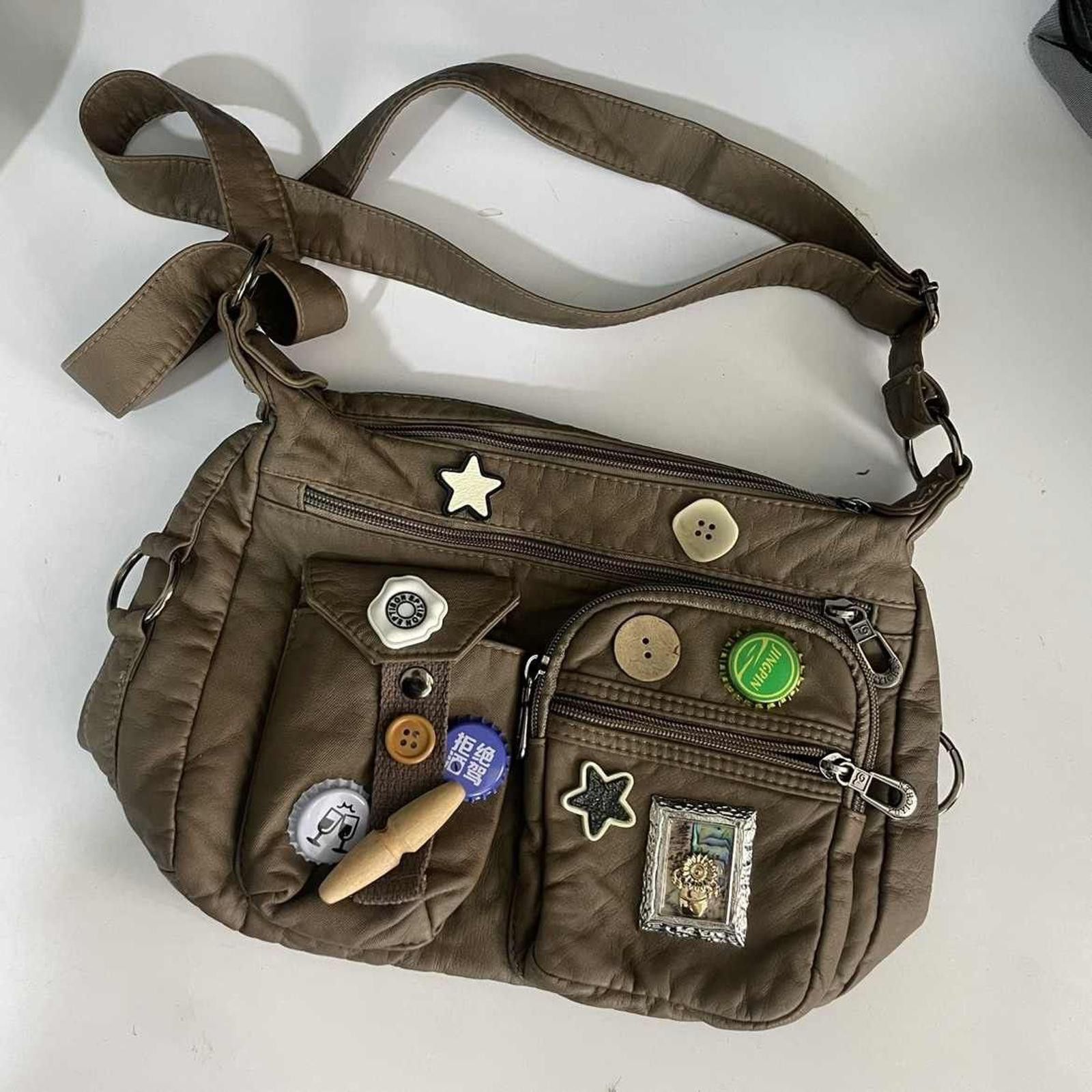 Badge Patchwork Crossbody Shoulder Bag in Green, Women's