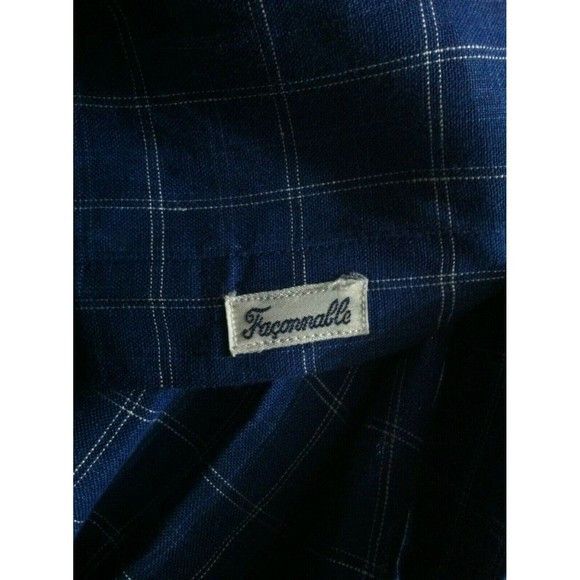 Faconnable FACONNABLE MENS BLUE 100%LINEN PLAID CASUAL SHIRT SIZE: 17 Size US XL / EU 56 / 4 - 5 Thumbnail