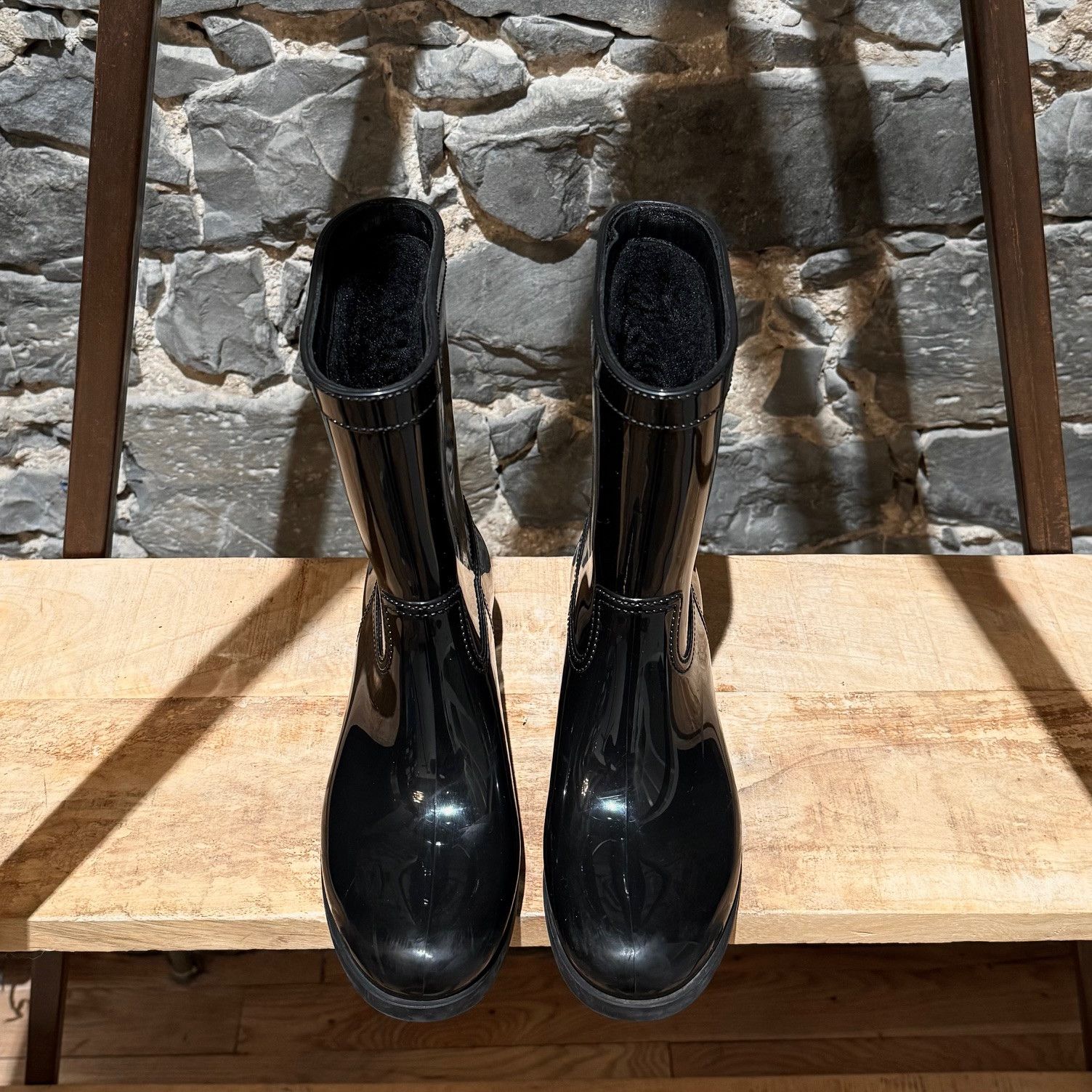 Prada Prada Black Enamel Triangle Mid-Calf Rain Boots Size US 8 / IT 38 - 3 Thumbnail
