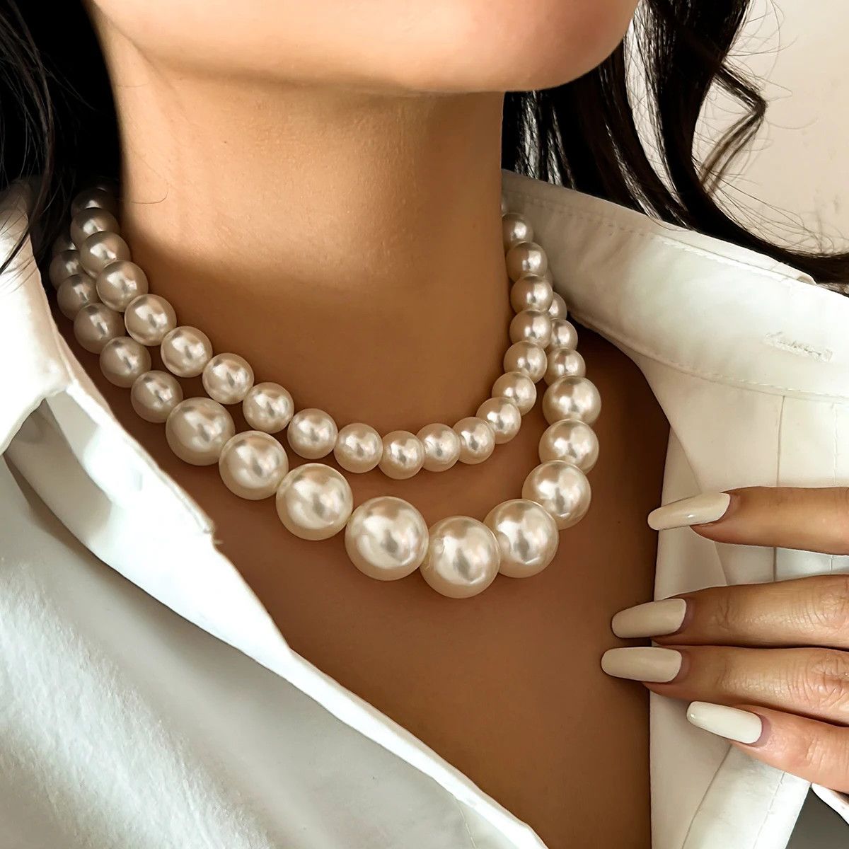 Other Elegant 2pcs/set Imitation Pearl Beaded Choker Necklaces Size ONE SIZE - 2 Thumbnail